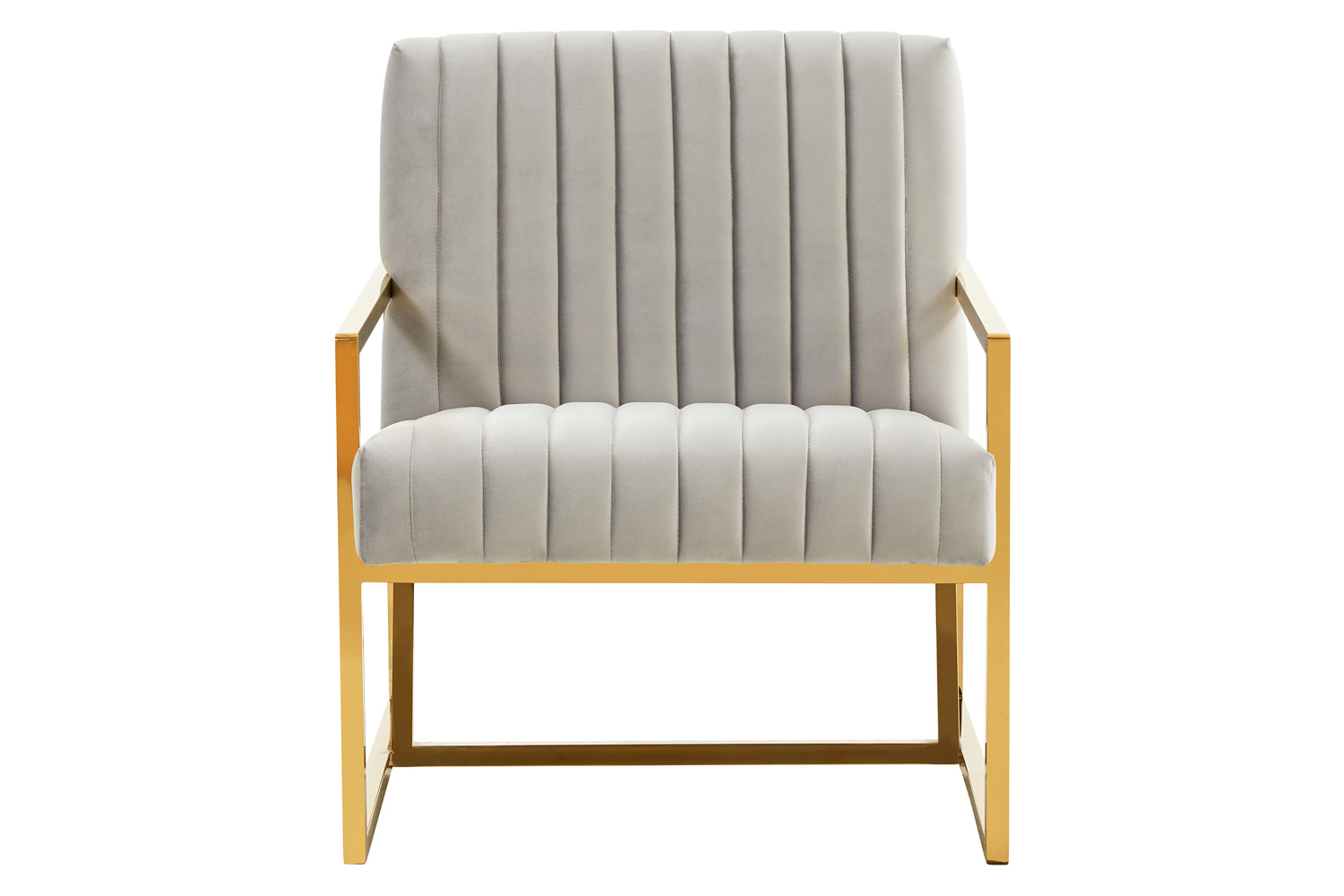 LeisureMod Montgomery Velvet Pinstripe Design Accent Armchair with Gold Frame - Light Gray