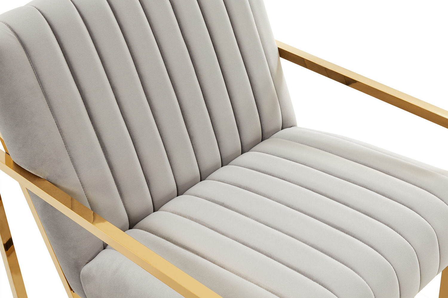 LeisureMod Montgomery Velvet Pinstripe Design Accent Armchair with Gold Frame - Light Gray