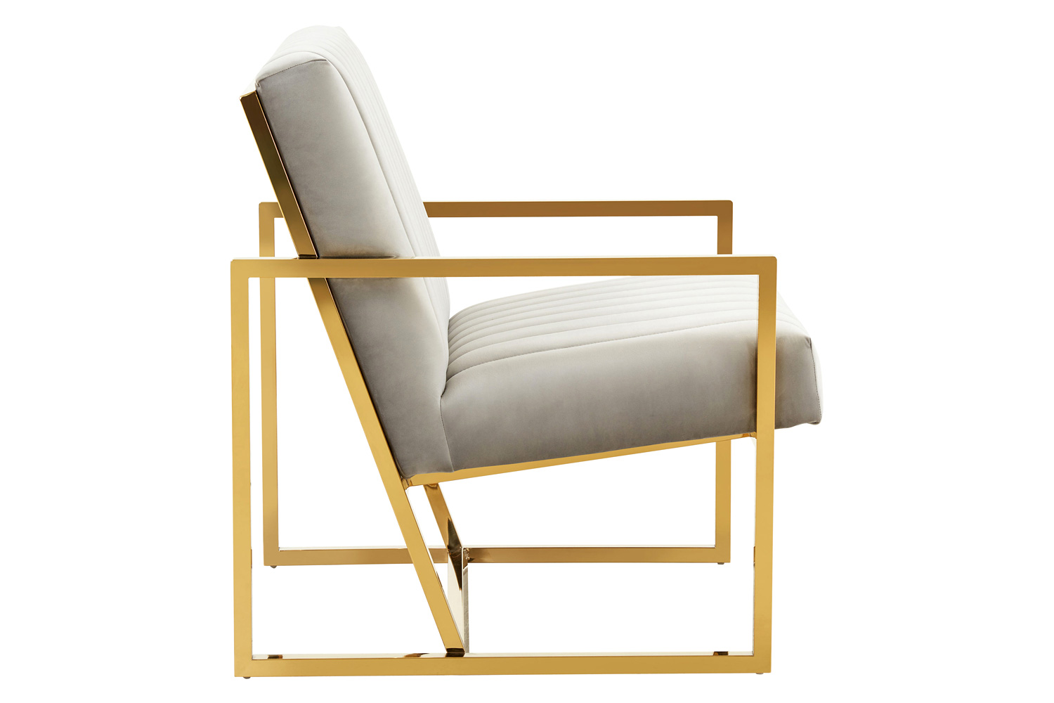 LeisureMod Montgomery Velvet Pinstripe Design Accent Armchair with Gold Frame - Light Gray
