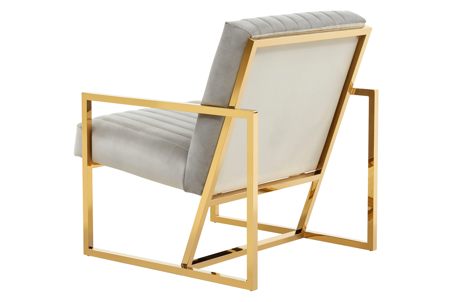 LeisureMod Montgomery Velvet Pinstripe Design Accent Armchair with Gold Frame - Light Gray
