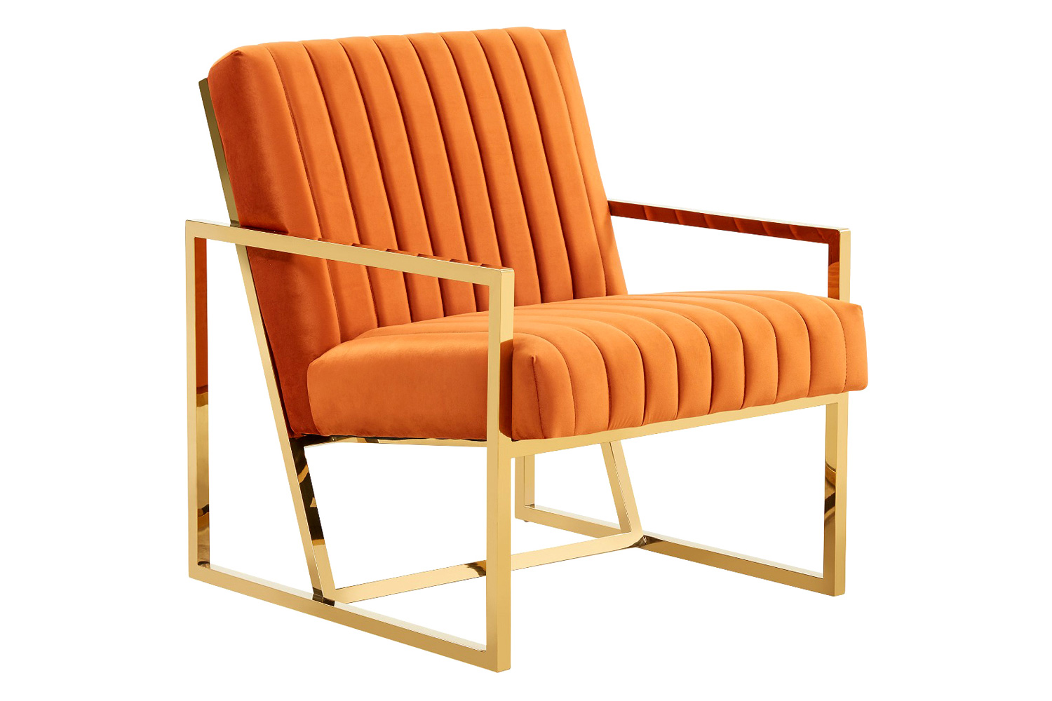 LeisureMod - Montgomery Velvet Pinstripe Design Accent Armchair with Gold Frame