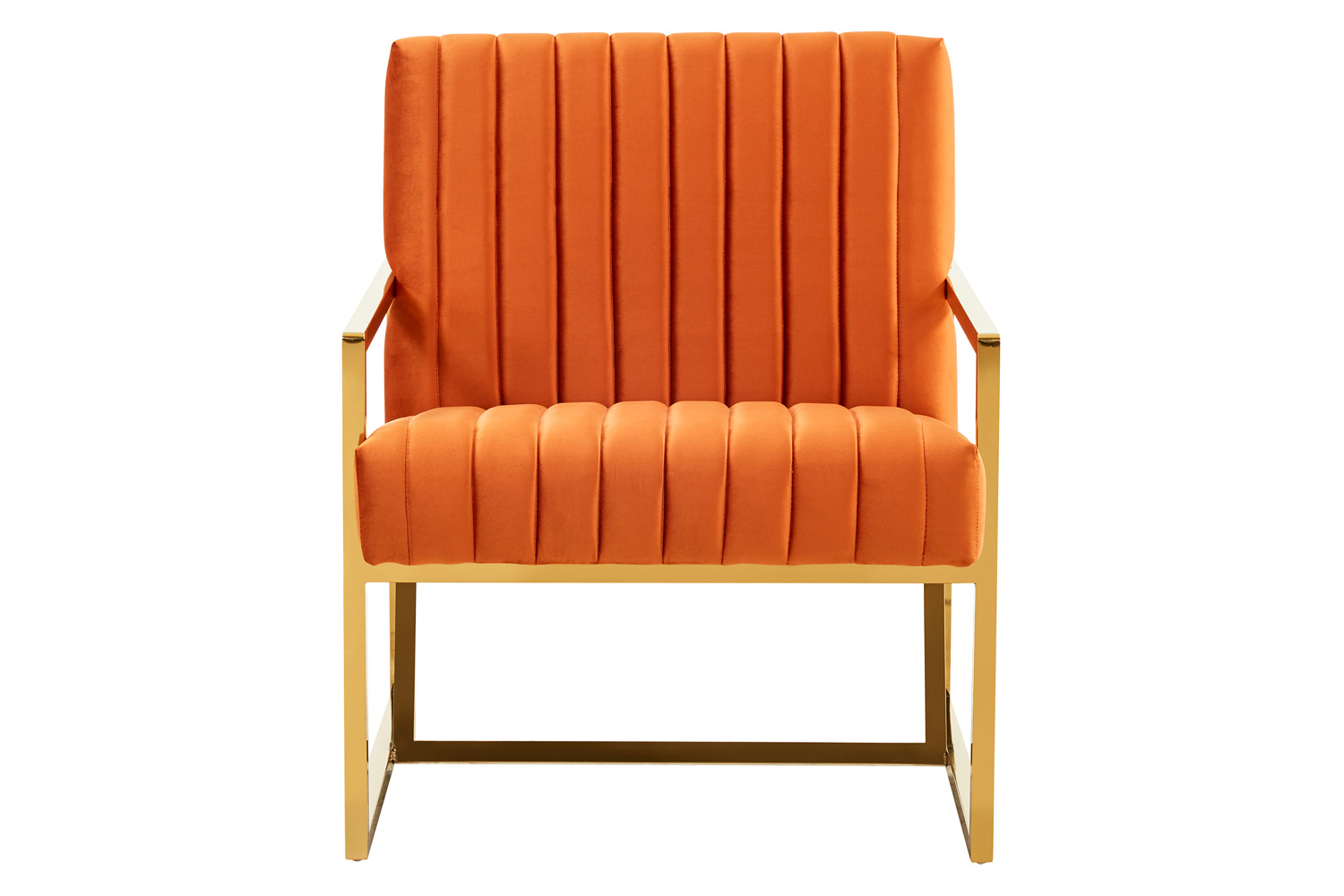 LeisureMod Montgomery Velvet Pinstripe Design Accent Armchair with Gold Frame - Orange/Marmalade