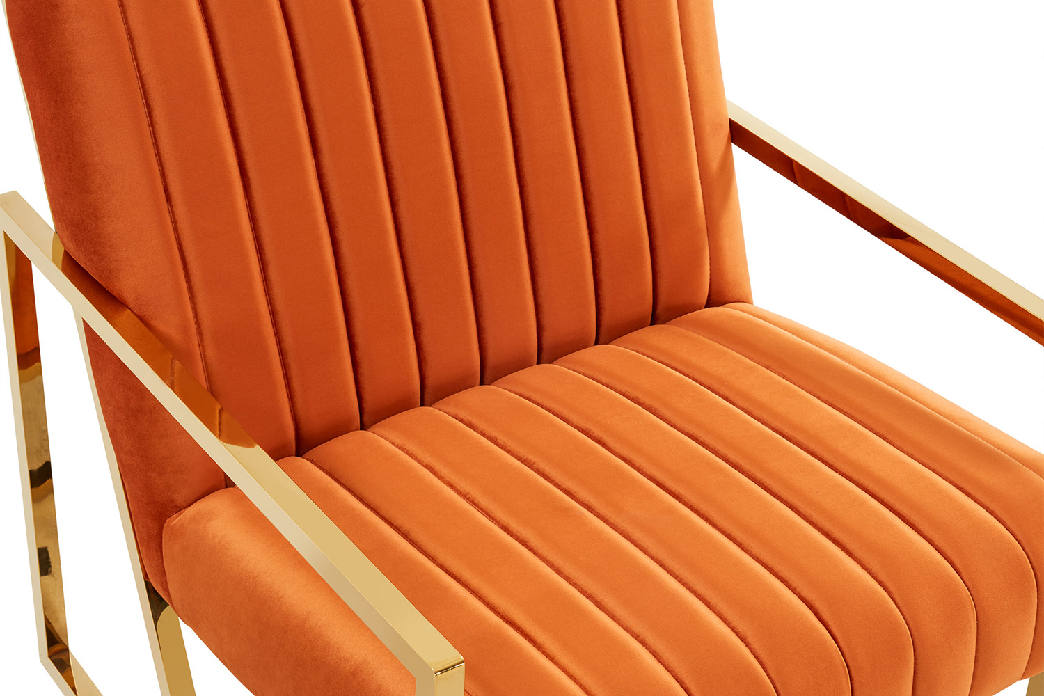 LeisureMod Montgomery Velvet Pinstripe Design Accent Armchair with Gold Frame - Orange/Marmalade