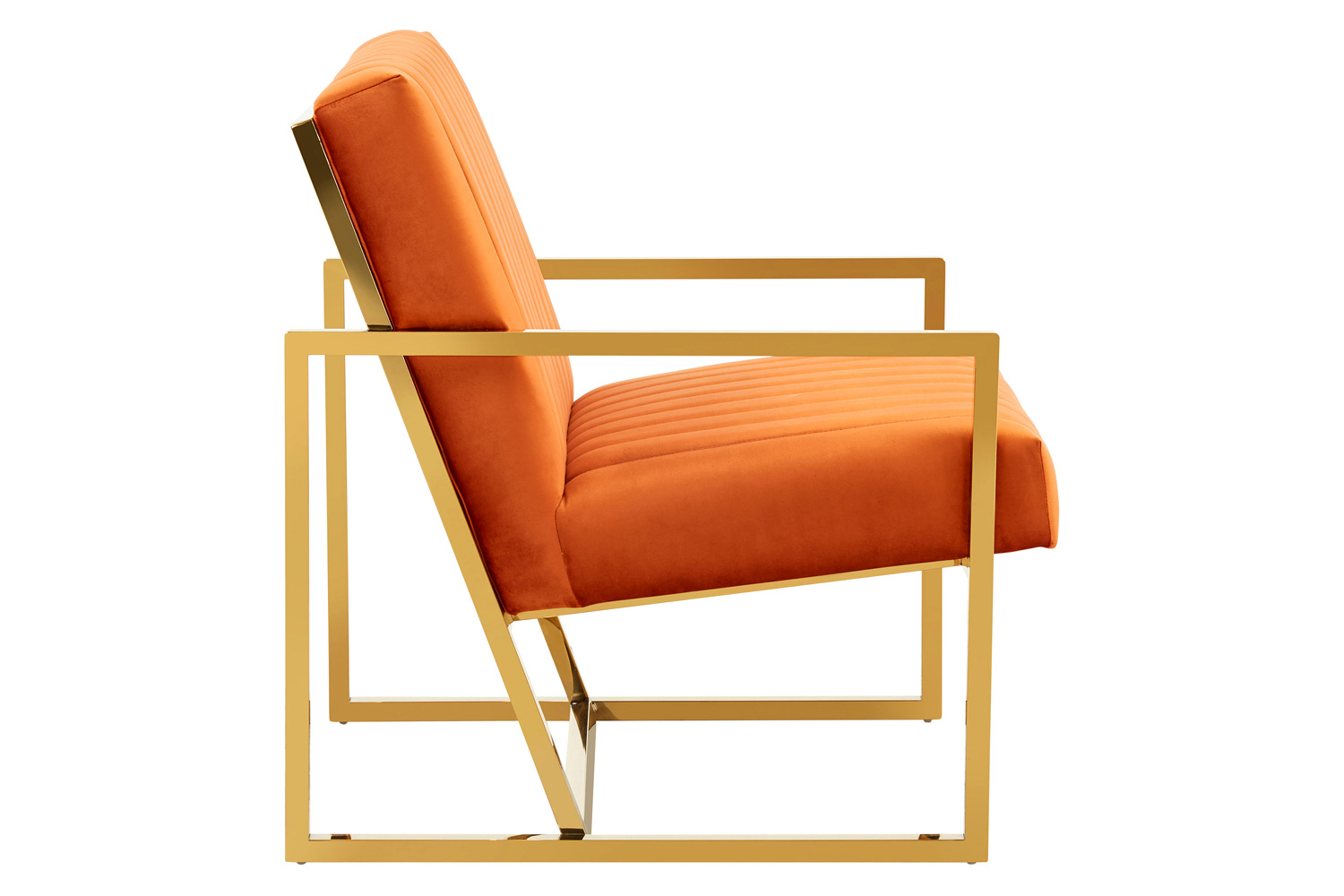LeisureMod Montgomery Velvet Pinstripe Design Accent Armchair with Gold Frame - Orange/Marmalade