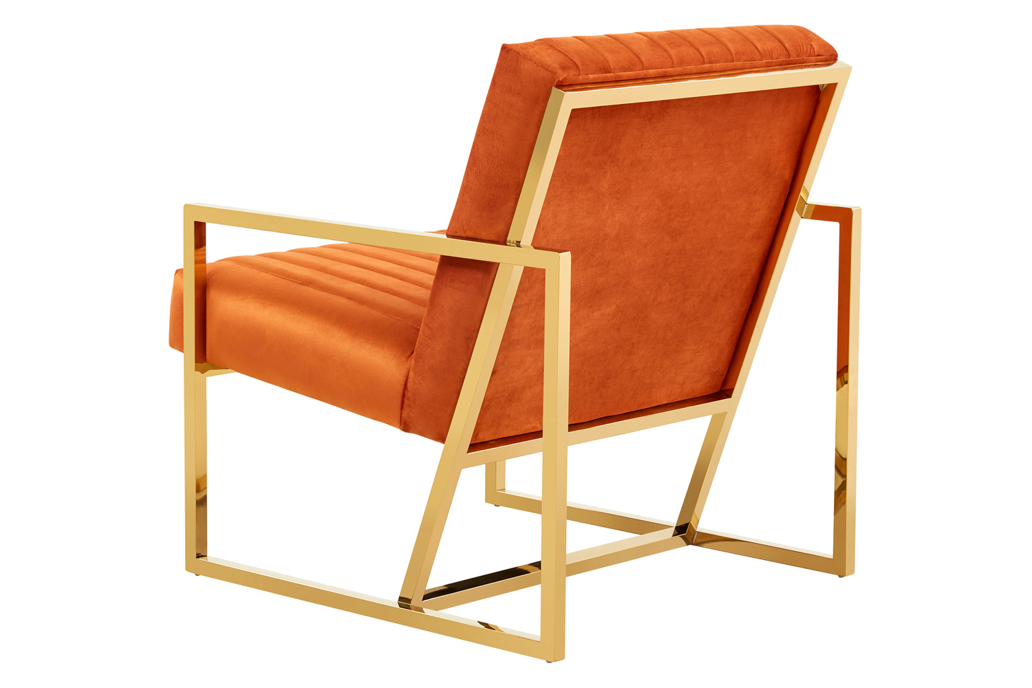 LeisureMod Montgomery Velvet Pinstripe Design Accent Armchair with Gold Frame - Orange/Marmalade