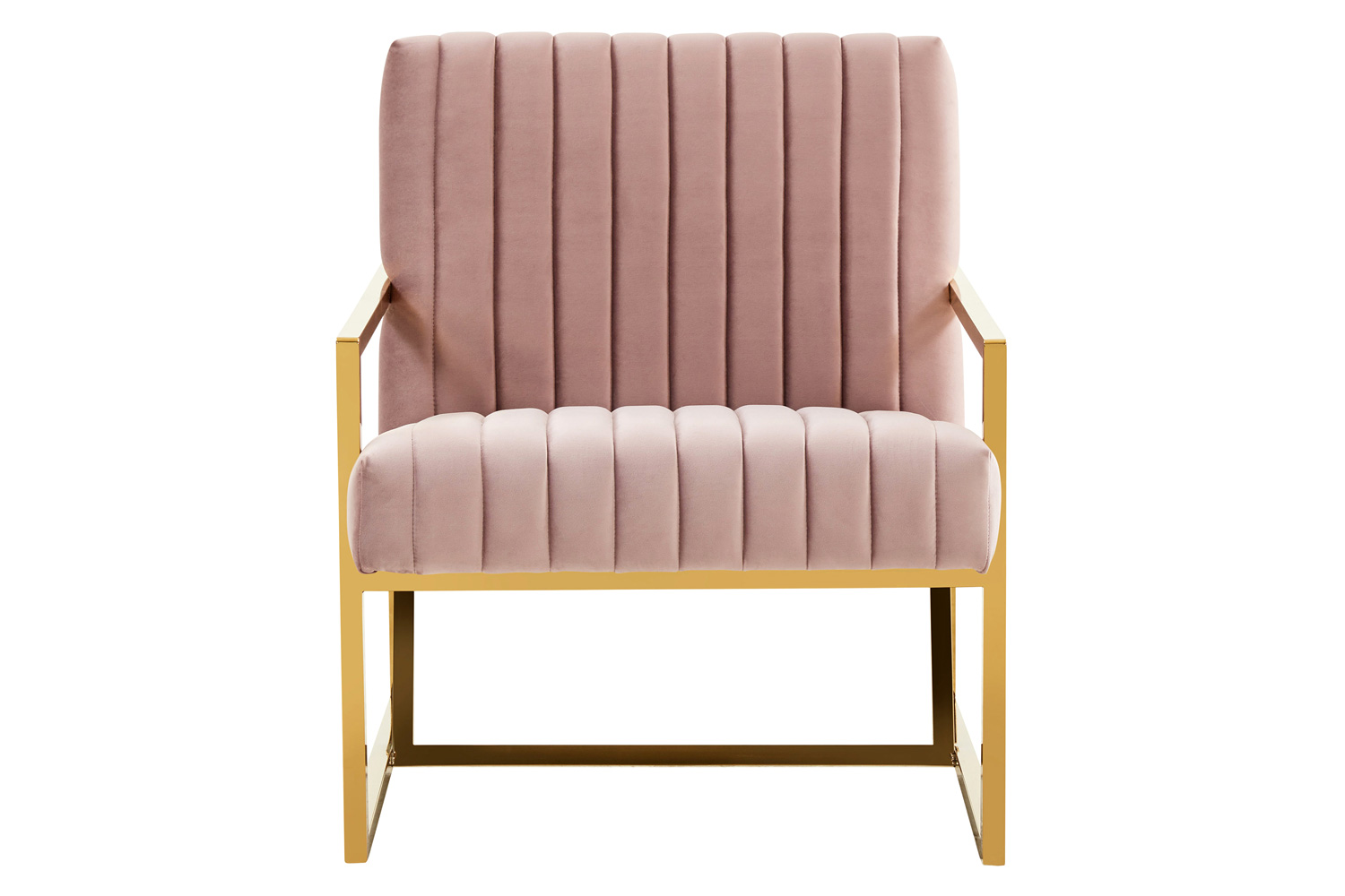 LeisureMod Montgomery Velvet Pinstripe Design Accent Armchair with Gold Frame - Pink