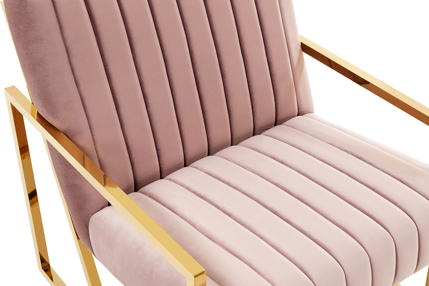 LeisureMod Montgomery Velvet Pinstripe Design Accent Armchair with Gold Frame - Pink