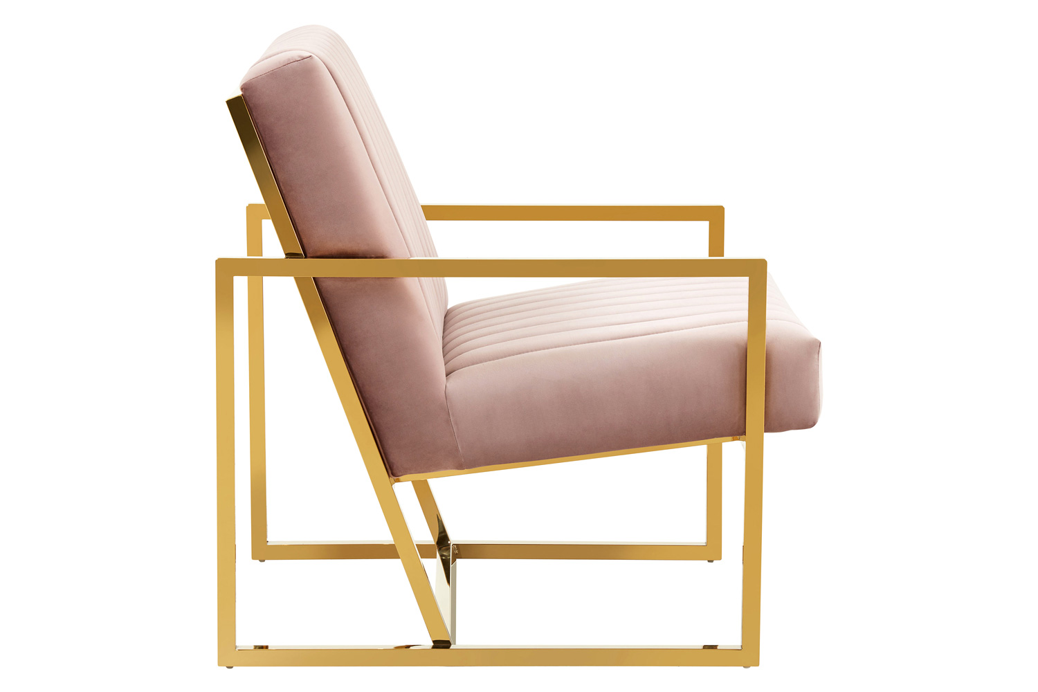 LeisureMod Montgomery Velvet Pinstripe Design Accent Armchair with Gold Frame - Pink