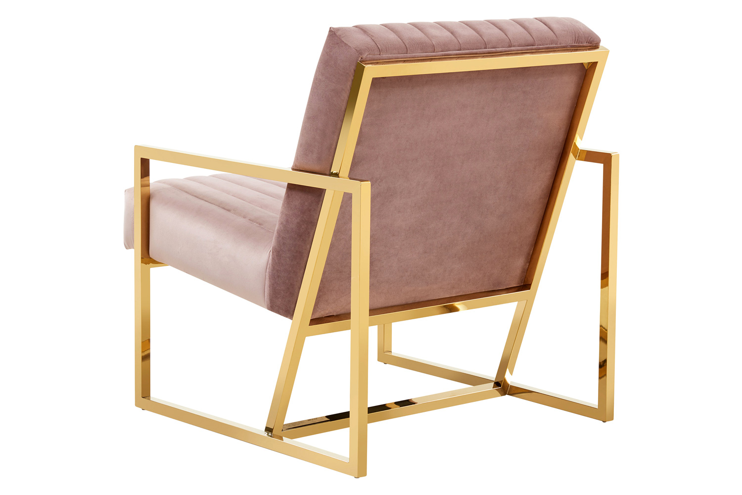 LeisureMod Montgomery Velvet Pinstripe Design Accent Armchair with Gold Frame - Pink