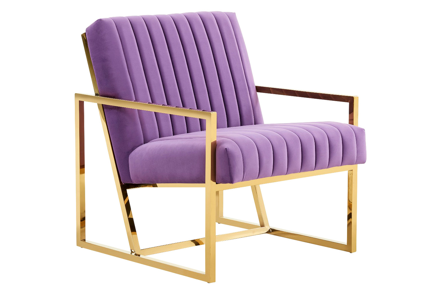 LeisureMod - Montgomery Velvet Pinstripe Design Accent Armchair with Gold Frame