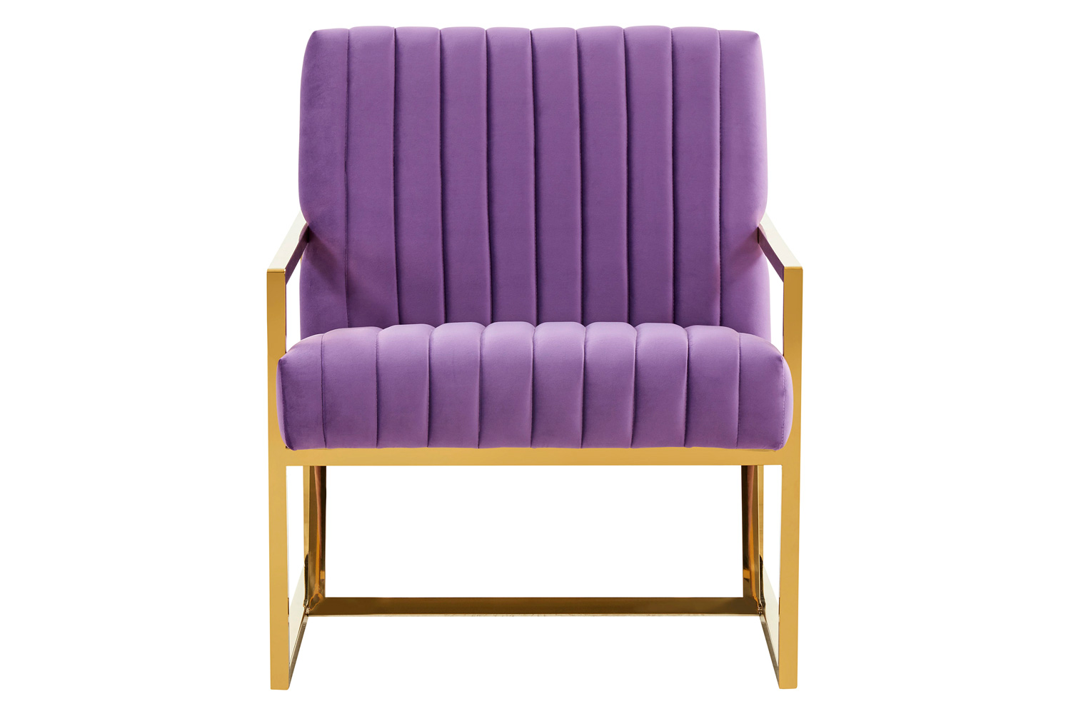 LeisureMod Montgomery Velvet Pinstripe Design Accent Armchair with Gold Frame - Purple