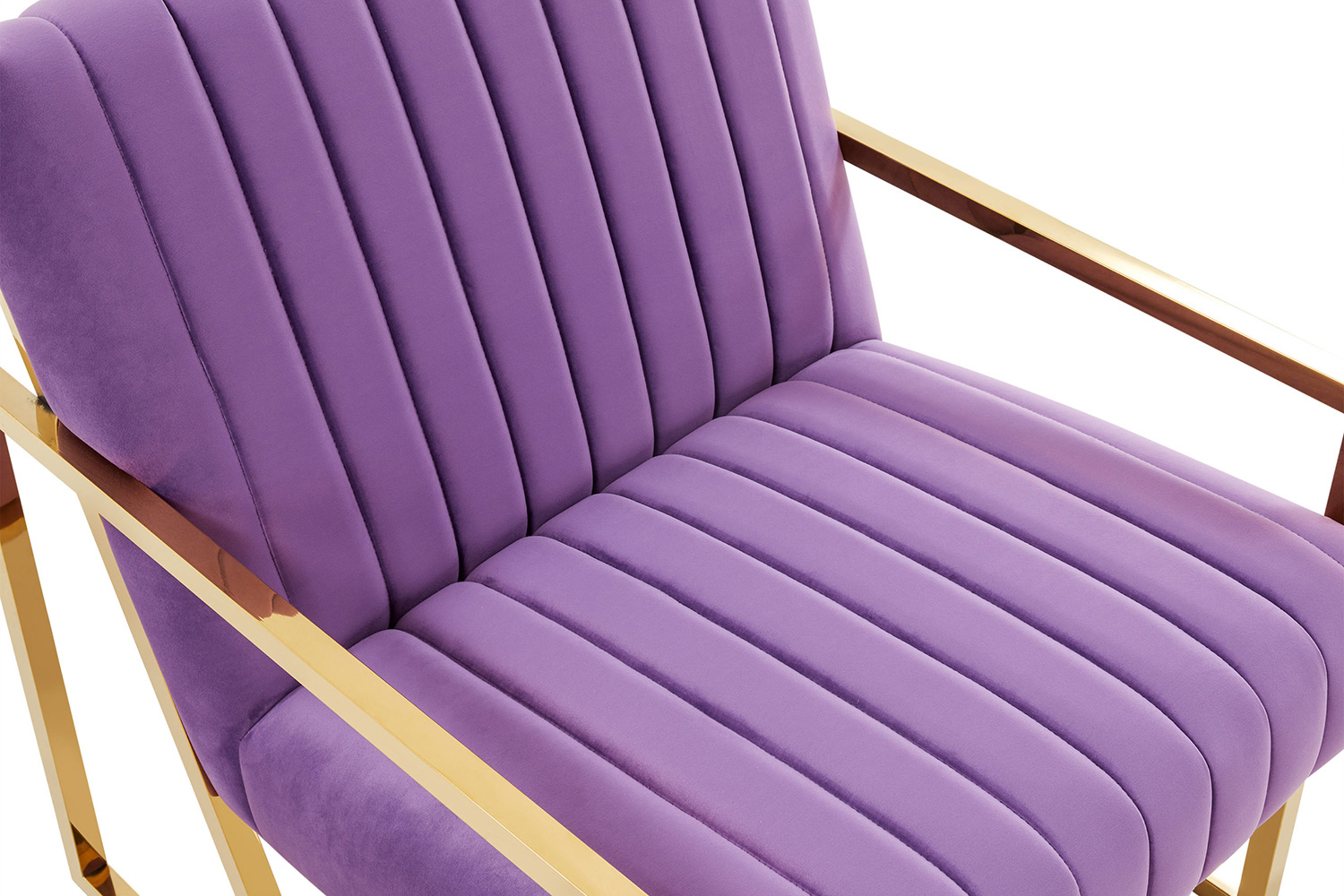 LeisureMod Montgomery Velvet Pinstripe Design Accent Armchair with Gold Frame - Purple