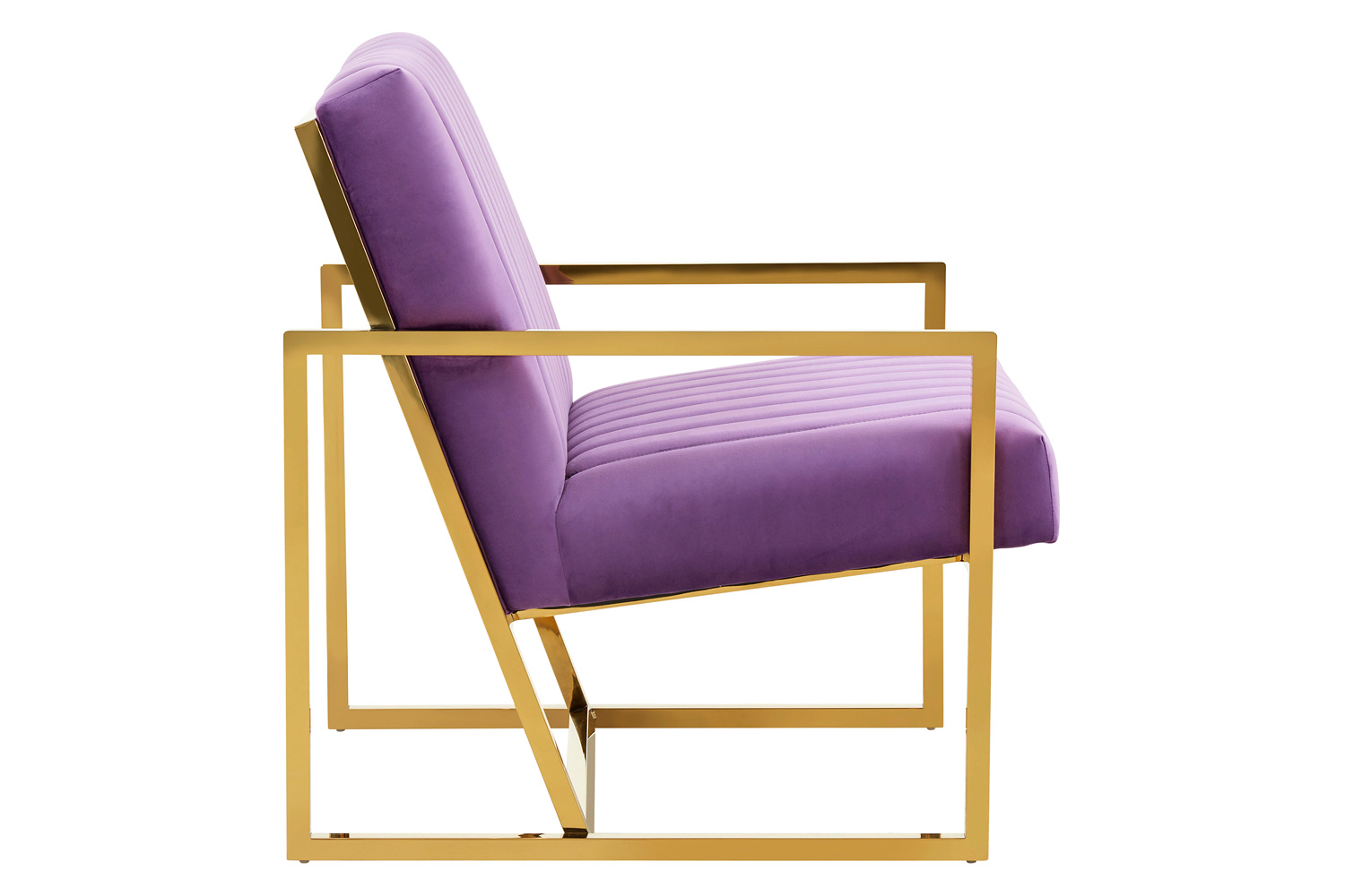 LeisureMod Montgomery Velvet Pinstripe Design Accent Armchair with Gold Frame - Purple