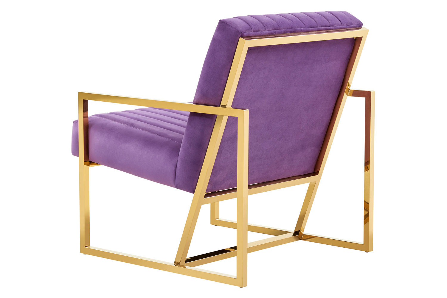 LeisureMod Montgomery Velvet Pinstripe Design Accent Armchair with Gold Frame - Purple