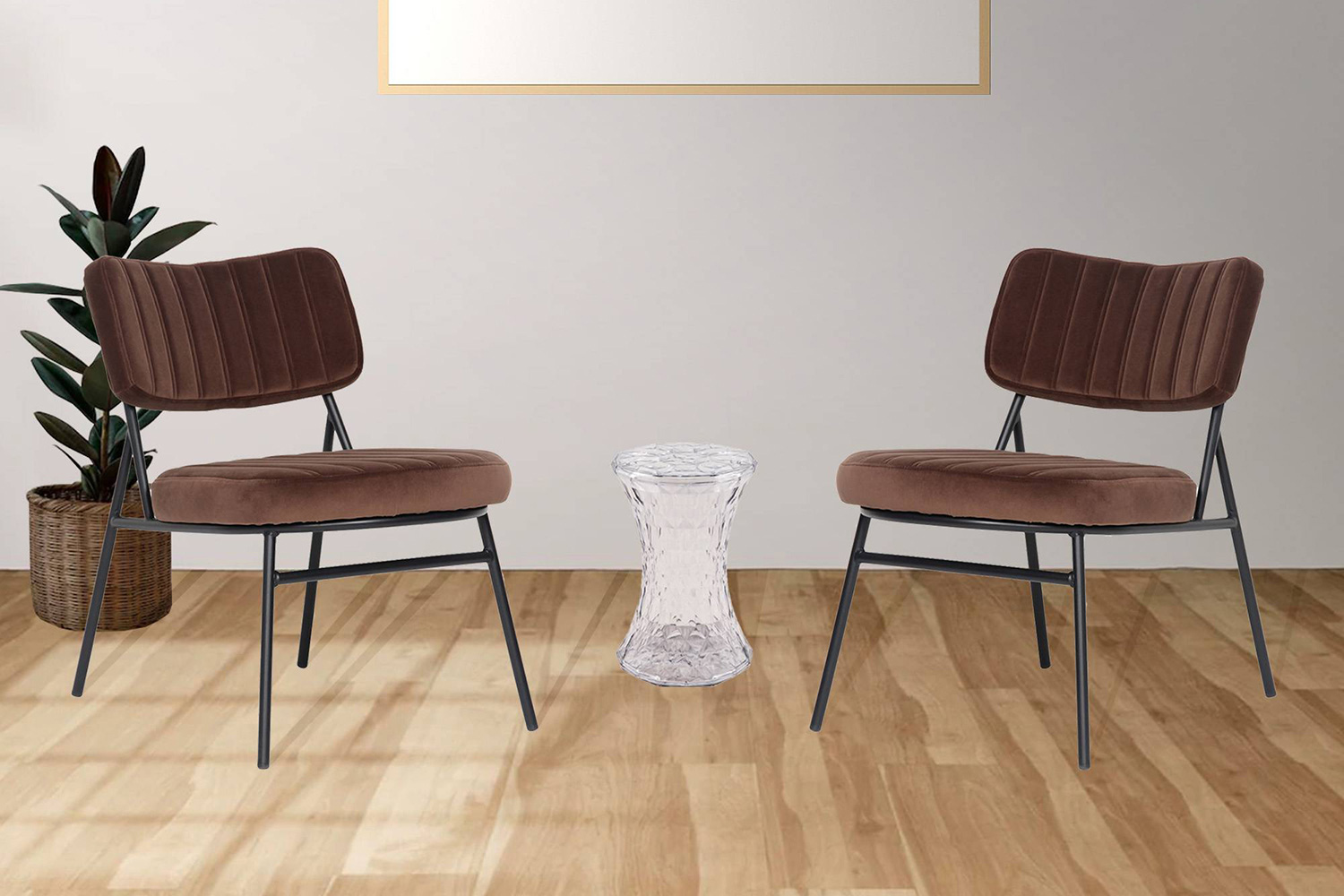 LeisureMod Marilane Velvet Accent Chair with Metal Frame - Coffee/Brown