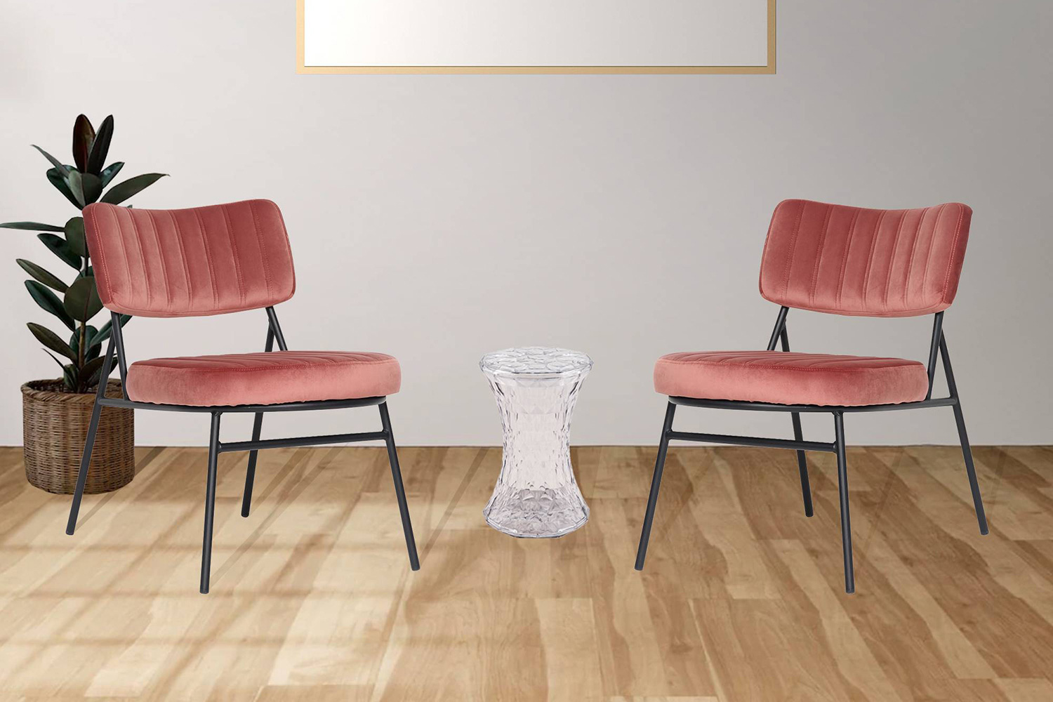 LeisureMod Marilane Velvet Accent Chair with Metal Frame - Royal/Rose