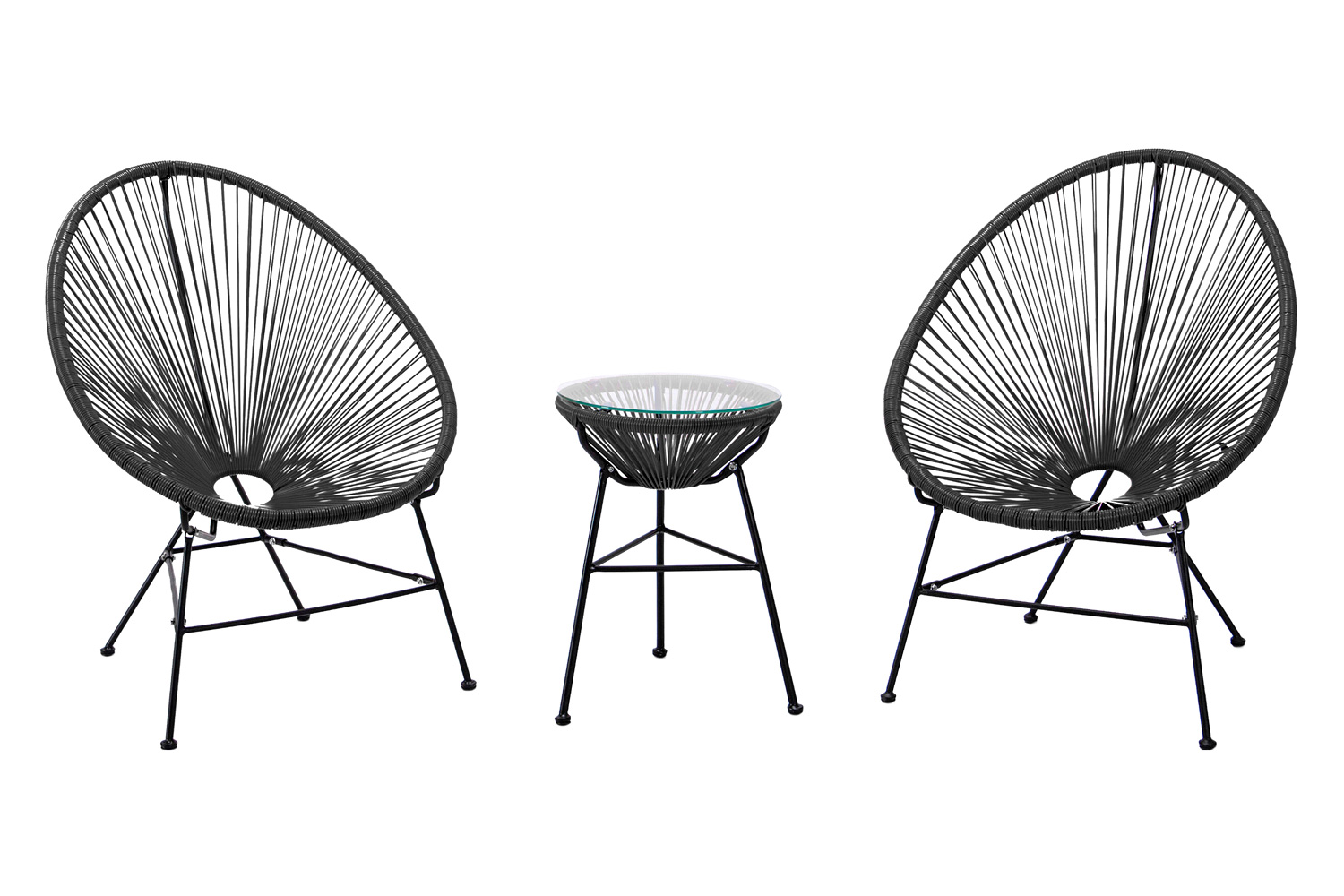 LeisureMod - Montara 3 Piece Outdoor Lounge Patio Chairs with Glass Top Table