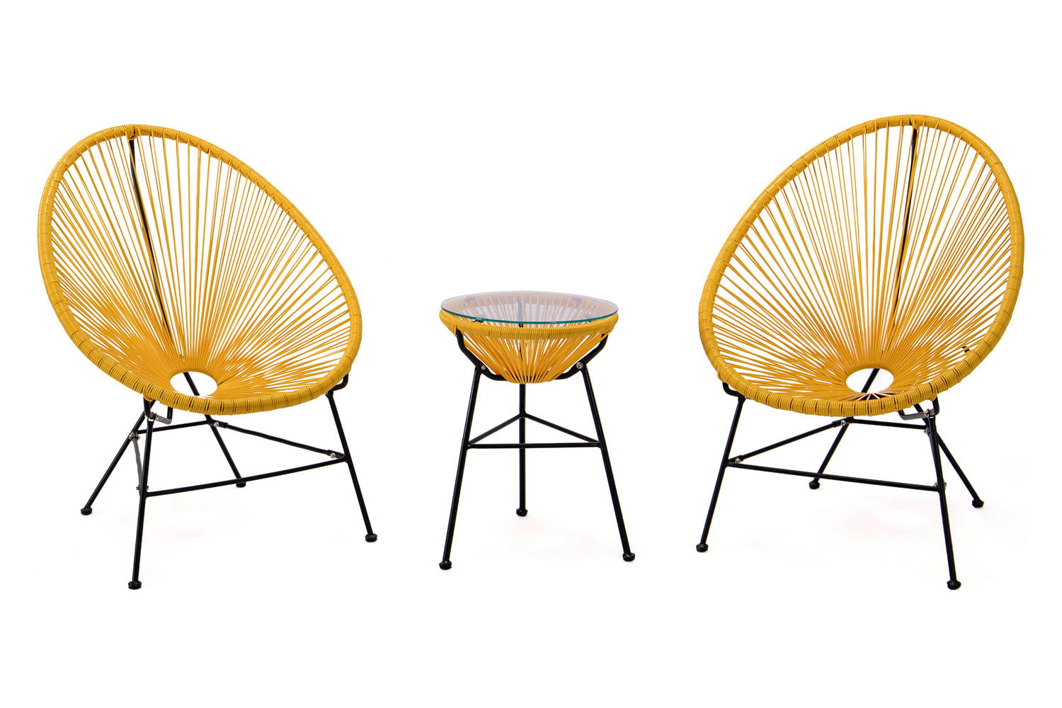 LeisureMod - Montara 3 Piece Outdoor Lounge Patio Chairs with Glass Top Table