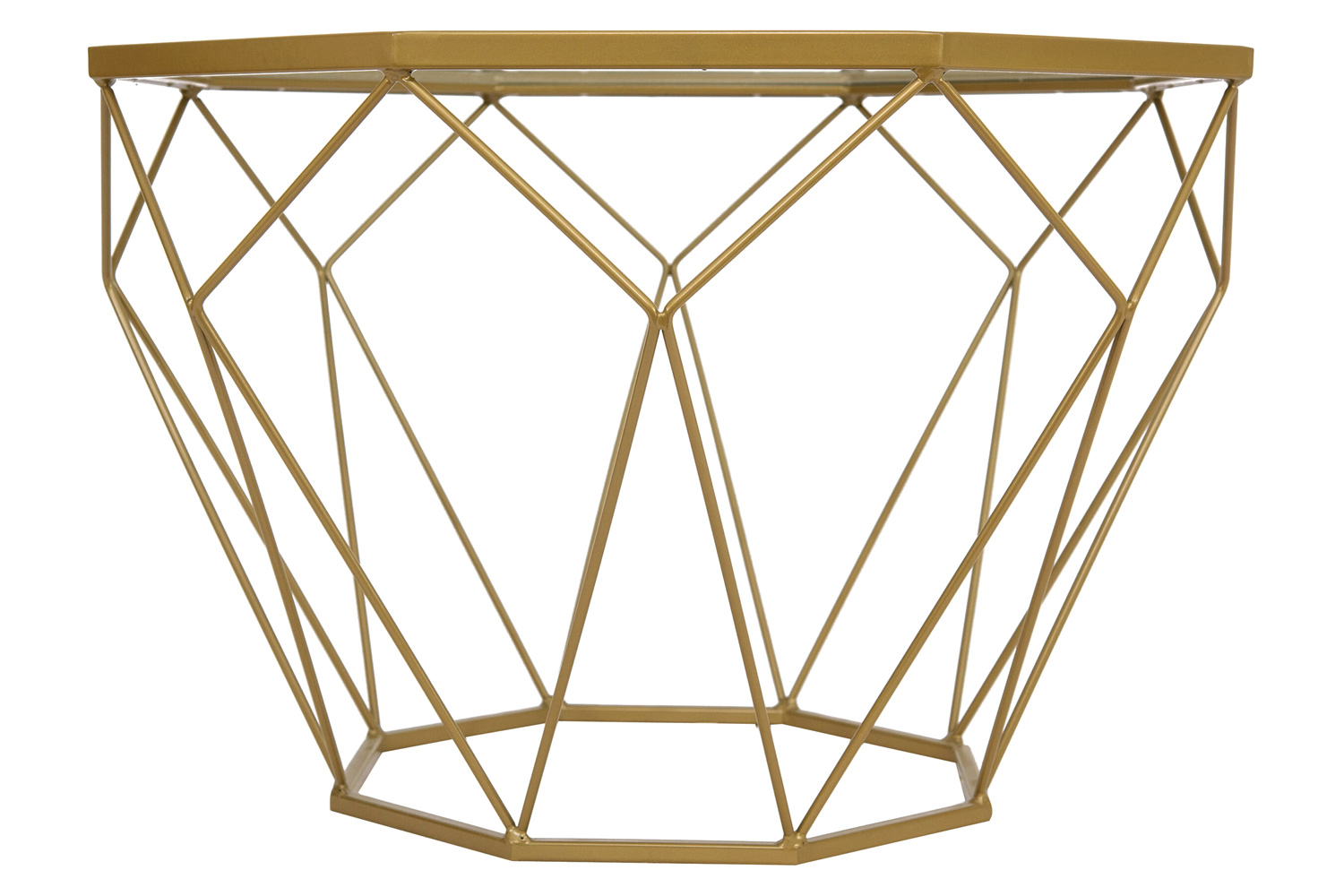LeisureMod - Malibu Modern Octagon Glass Top Coffee Table/End Table with Gold Metal Base