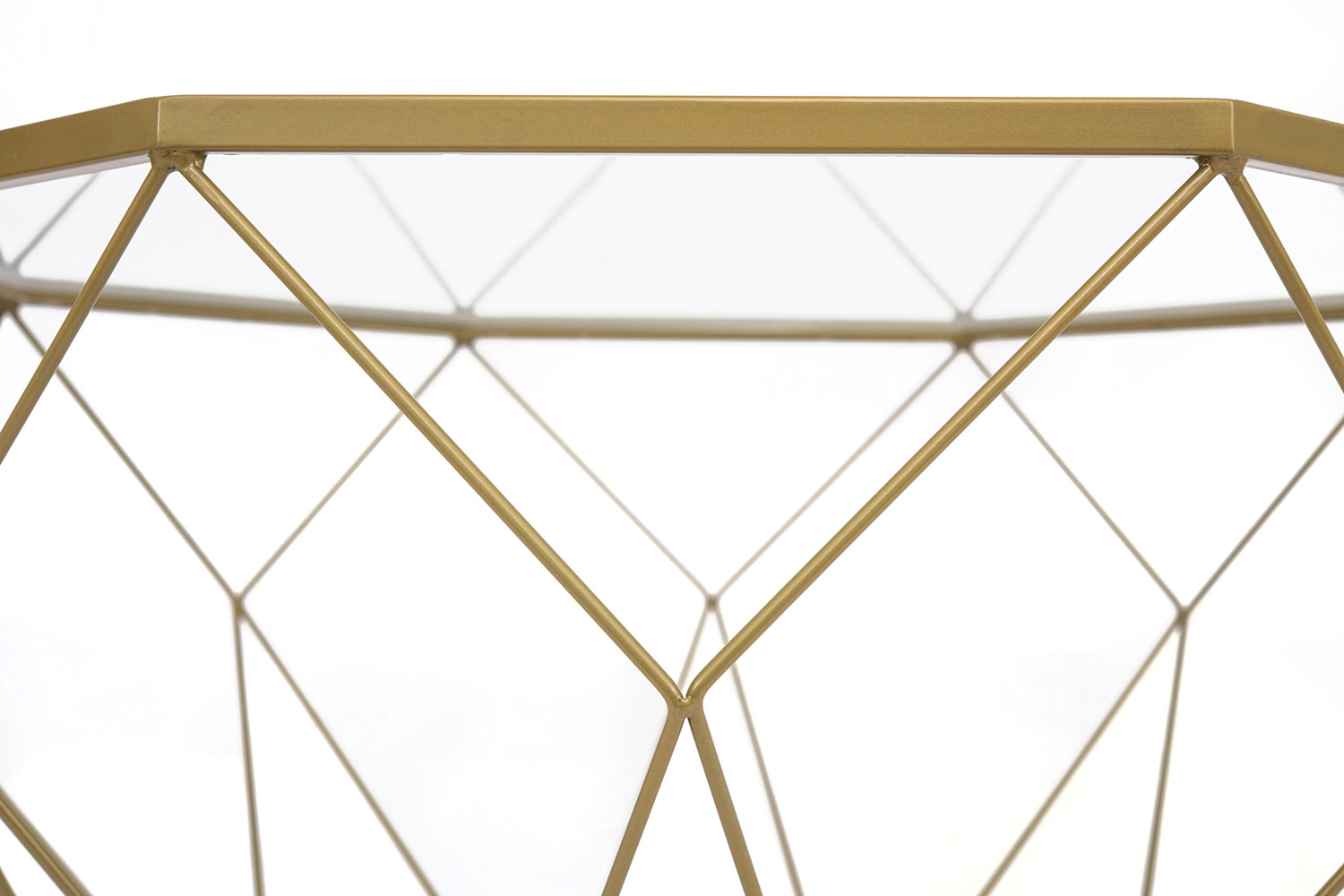 LeisureMod Malibu Modern Octagon Glass Top Coffee Table/End Table with Gold Metal Base - Gold