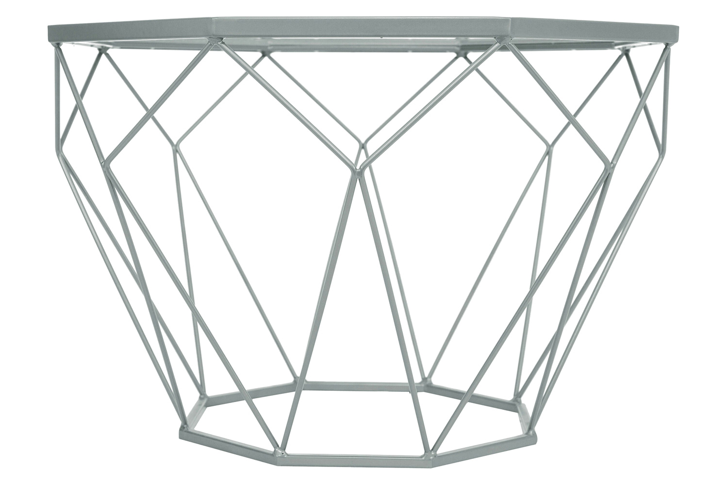 LeisureMod Malibu Modern Octagon Glass Top Coffee Table/End Table with Gold Metal Base - Gray