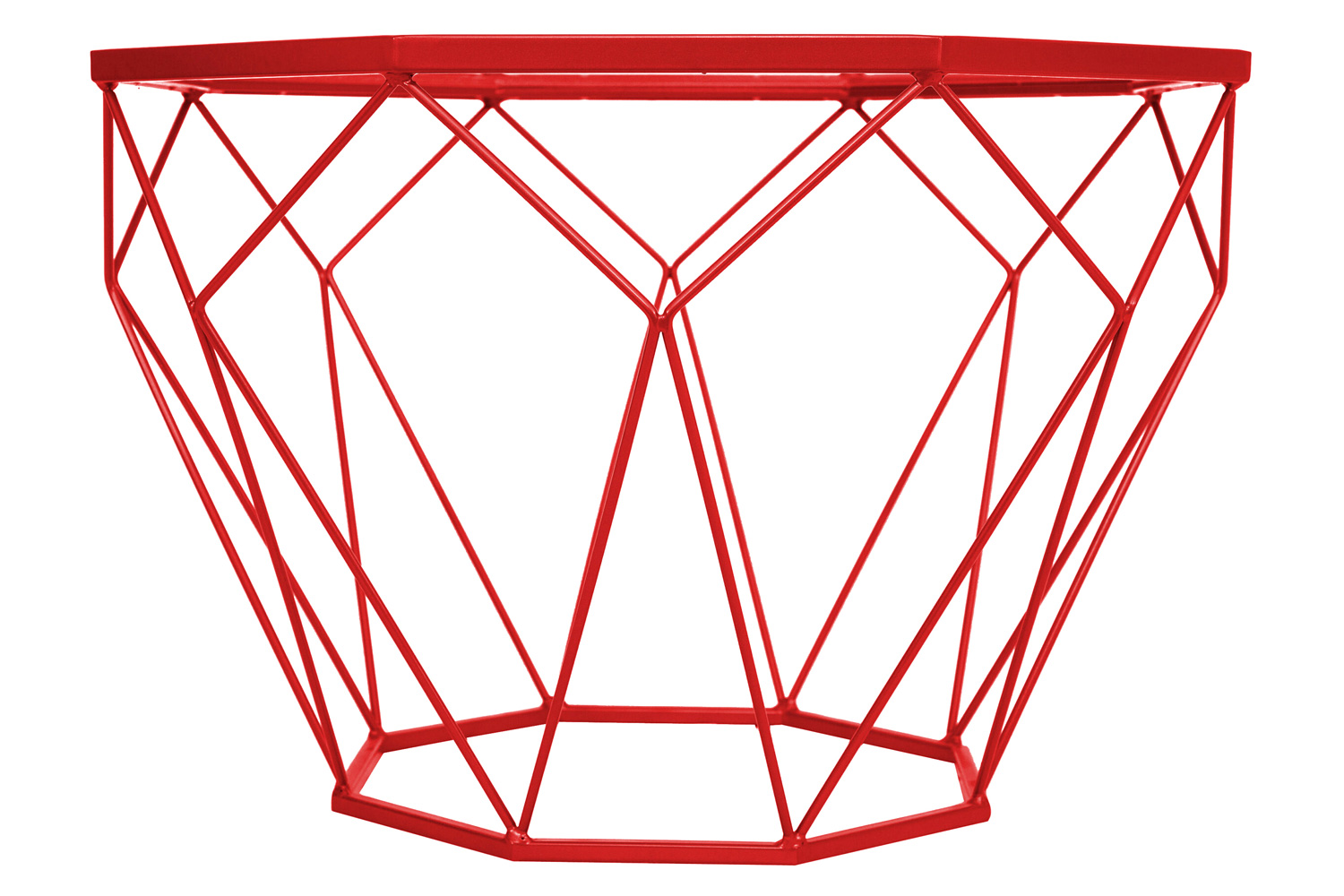 LeisureMod Malibu Modern Octagon Glass Top Coffee Table/End Table with Gold Metal Base - Red