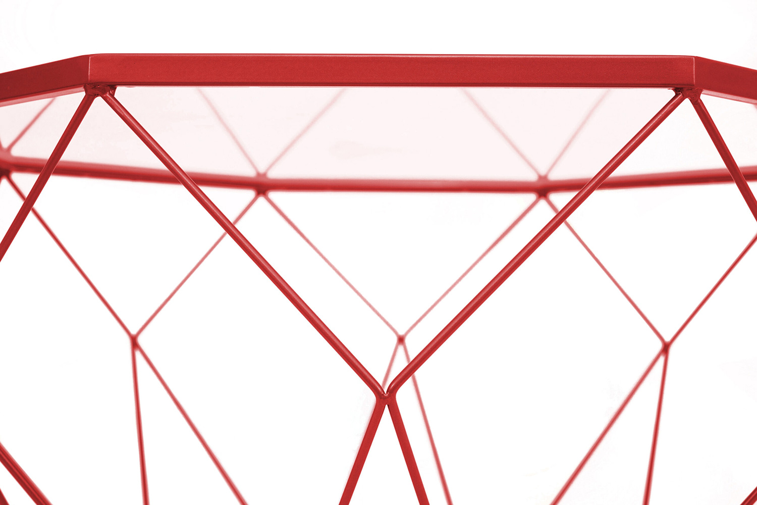 LeisureMod Malibu Modern Octagon Glass Top Coffee Table/End Table with Gold Metal Base - Red
