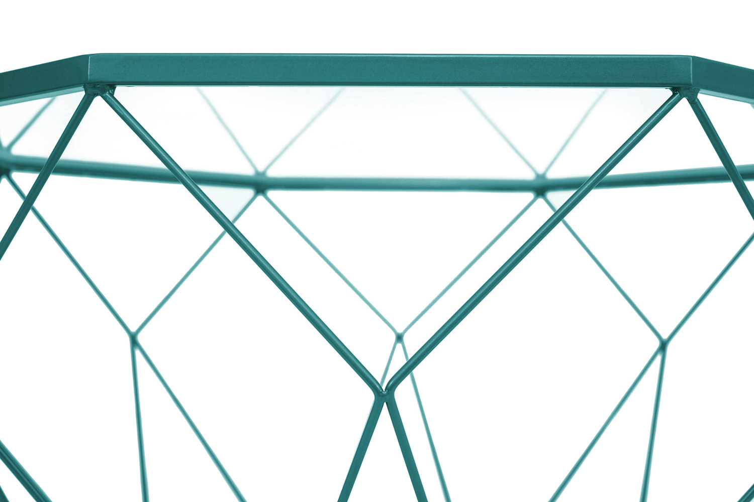 LeisureMod Malibu Modern Octagon Glass Top Coffee Table with Gold Metal Base - Blue
