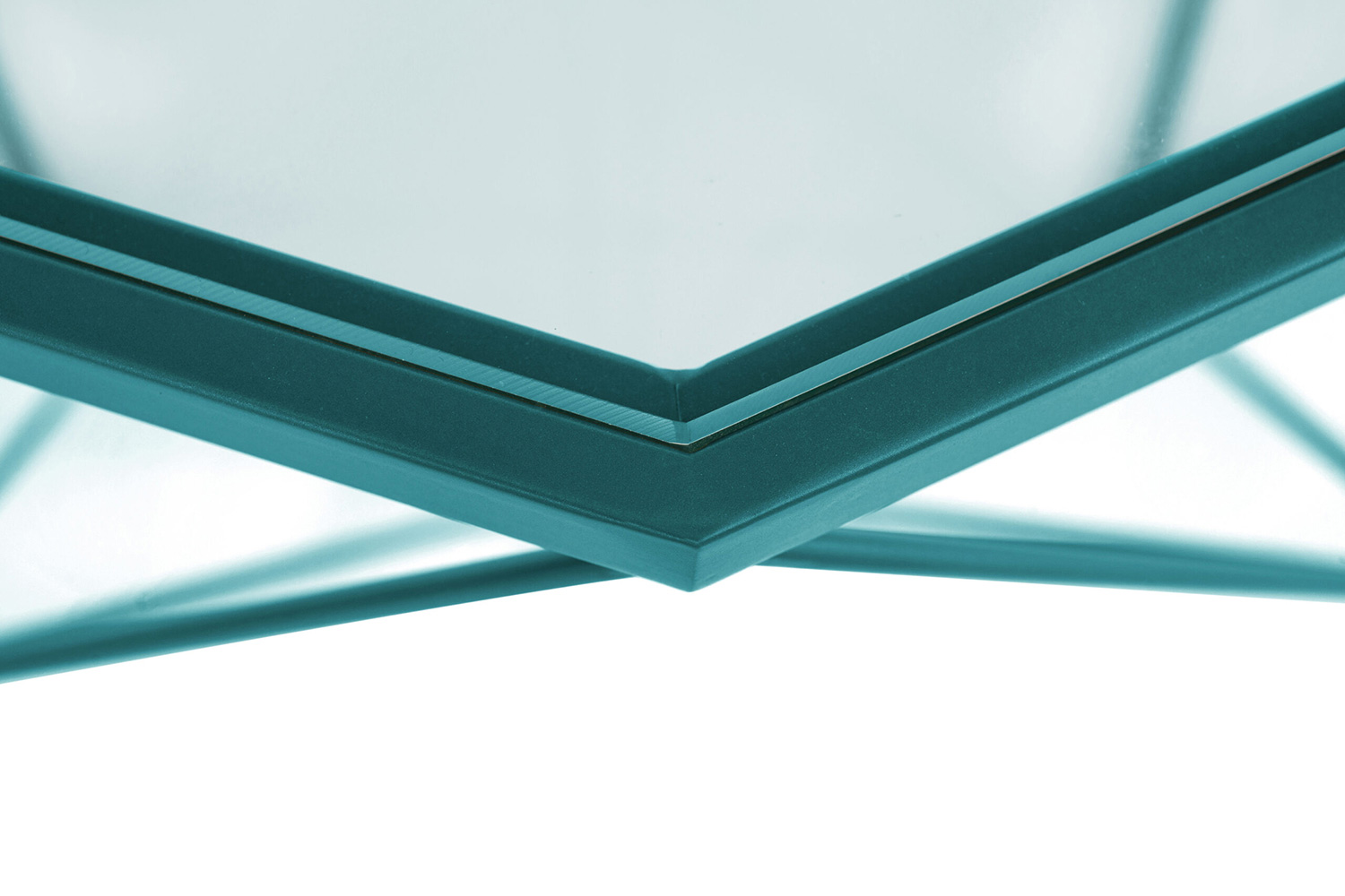 LeisureMod Malibu Modern Octagon Glass Top Coffee Table with Gold Metal Base - Blue