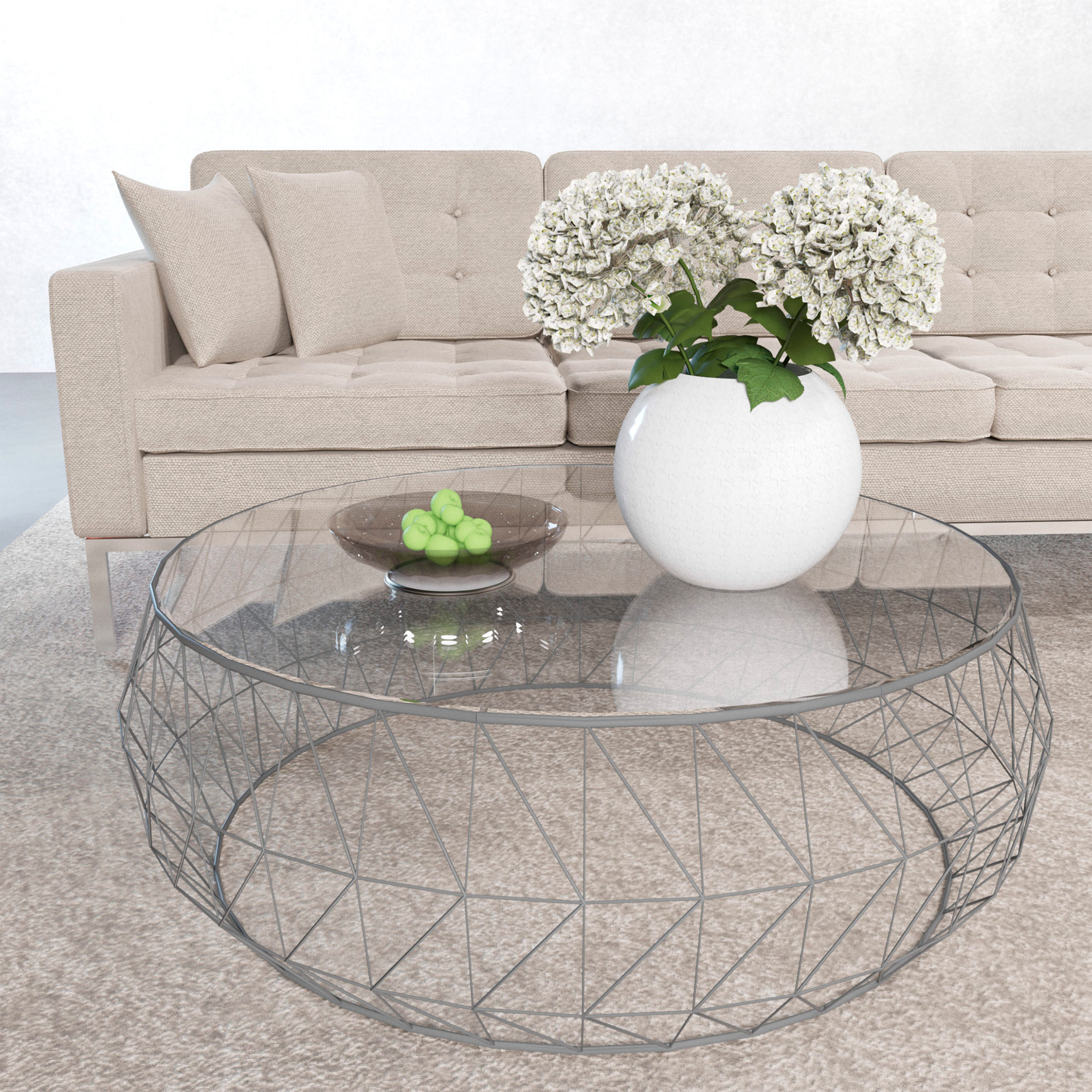 LeisureMod - Malibu Modern Round Glass Top Coffee Table With Chrome Base