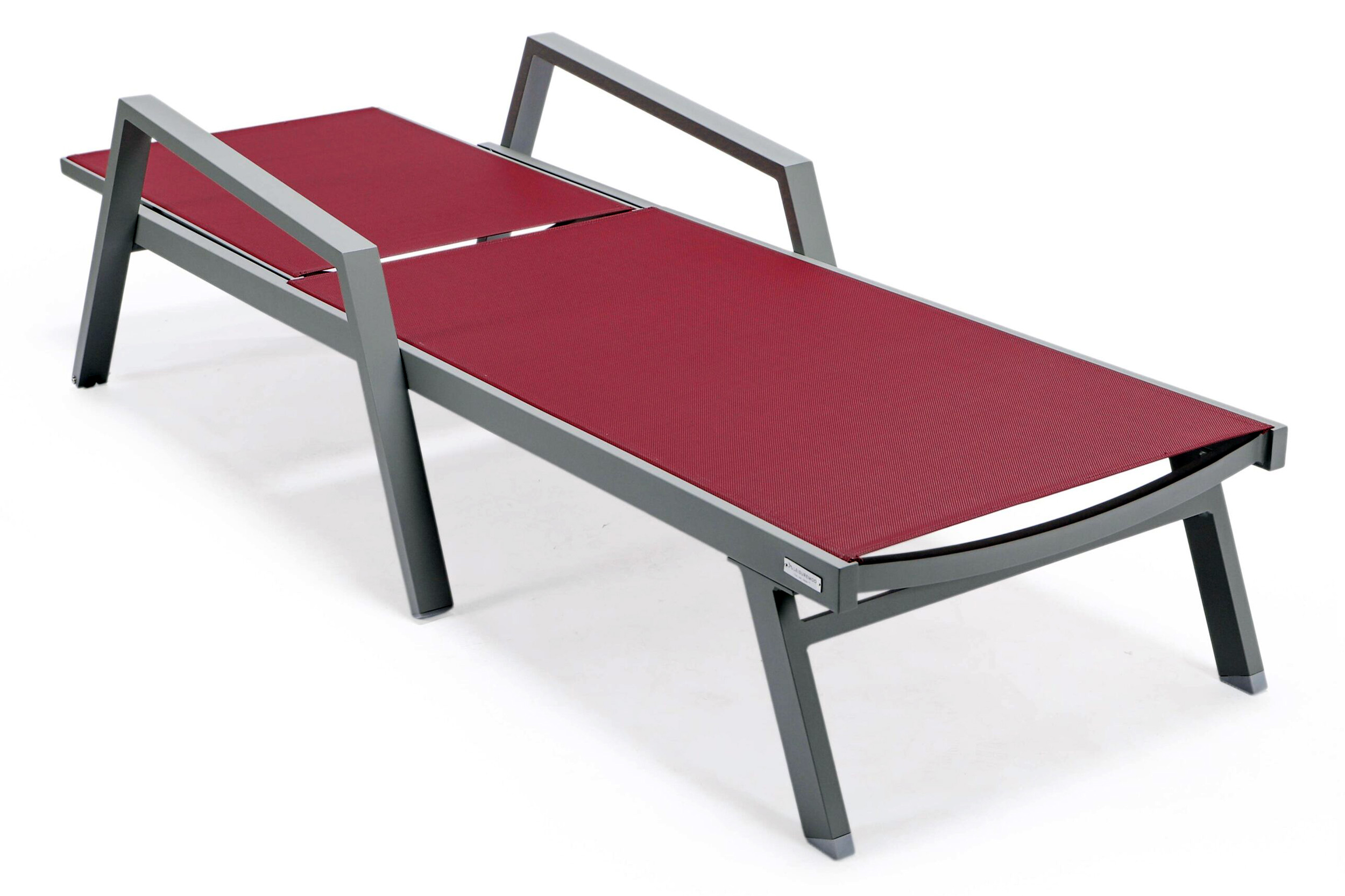 LeisureMod Marlin Patio Chaise Lounge Chair With Armrests In Gray Aluminum Frame - Burgundy
