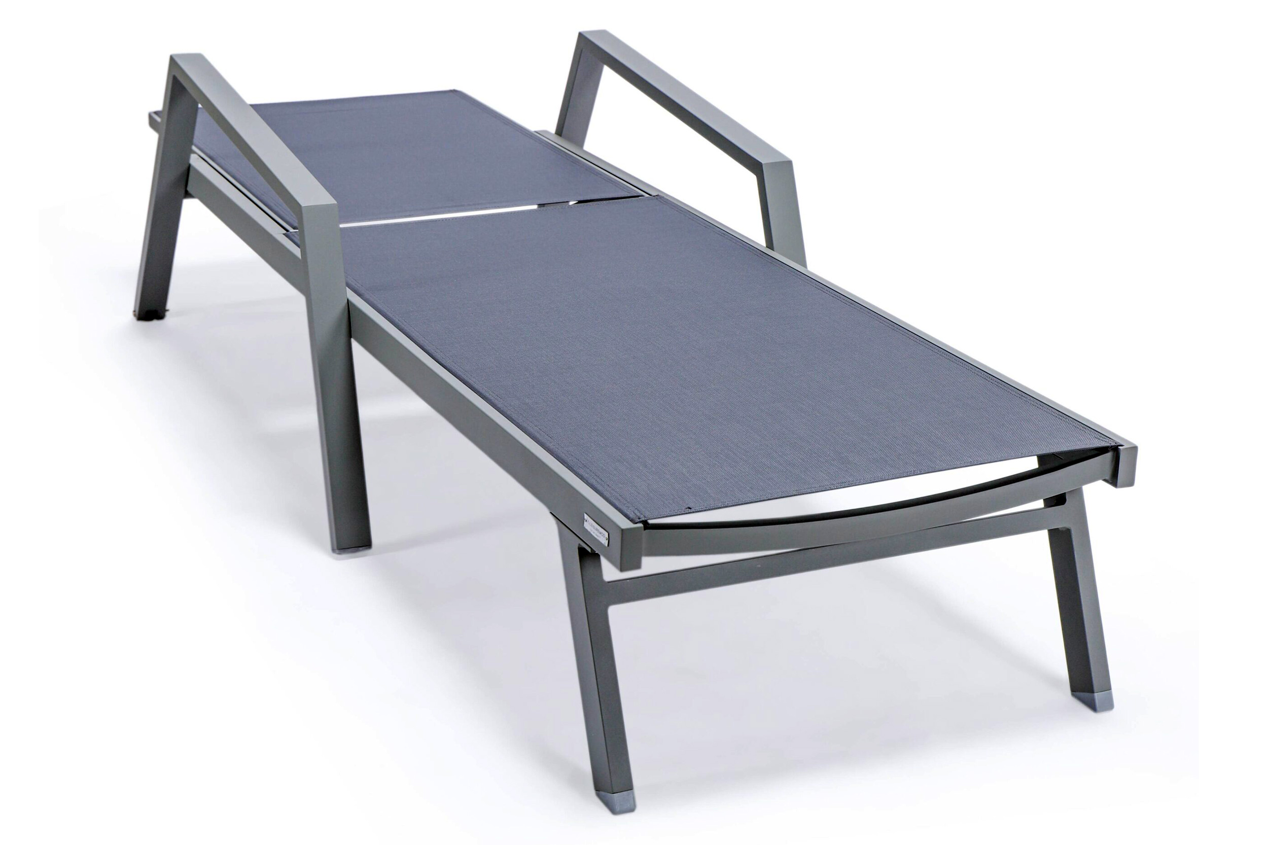 LeisureMod Marlin Patio Chaise Lounge Chair With Armrests In Gray Aluminum Frame - Dark Gray