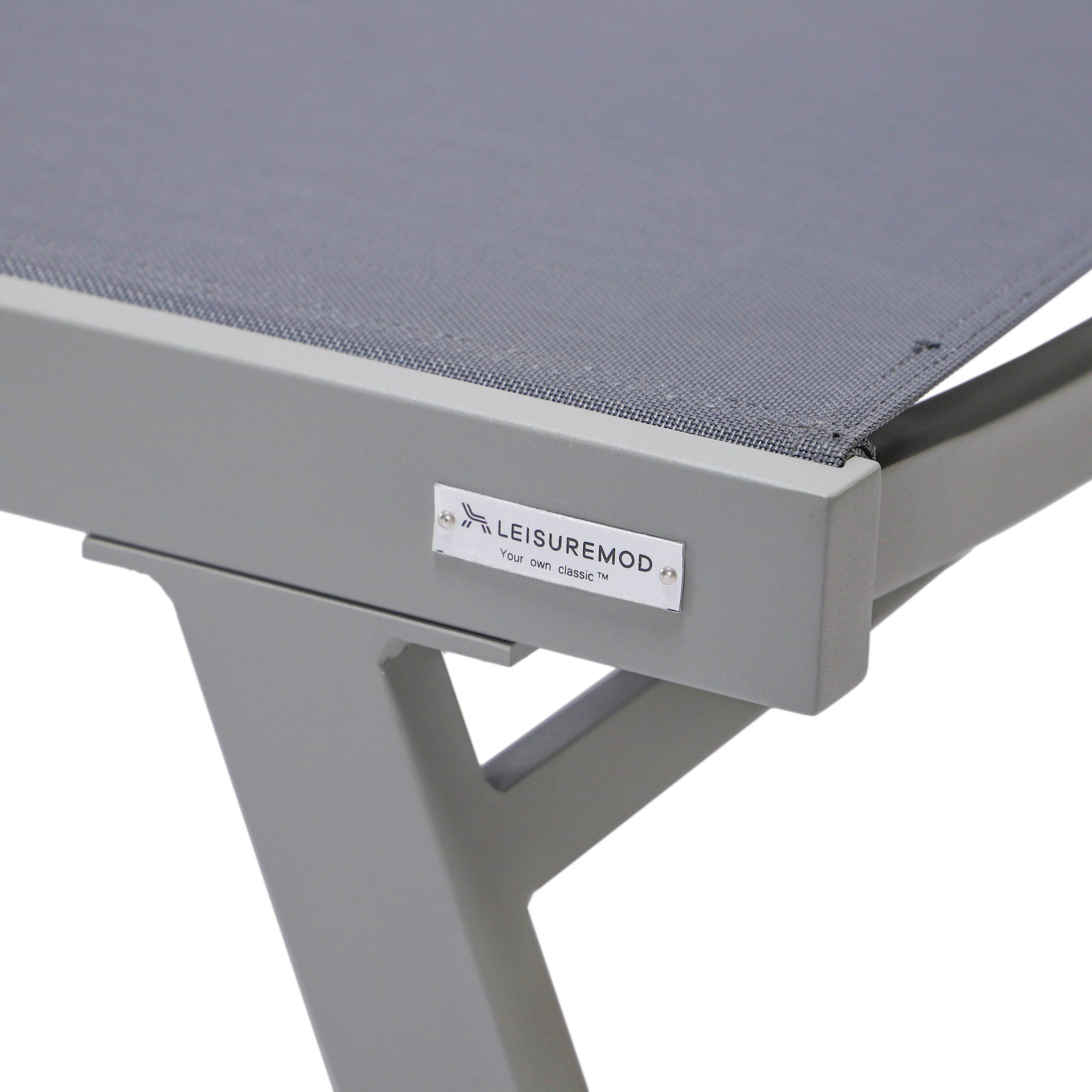 LeisureMod Marlin Patio Chaise Lounge Chair With Armrests In Gray Aluminum Frame - Dark Gray