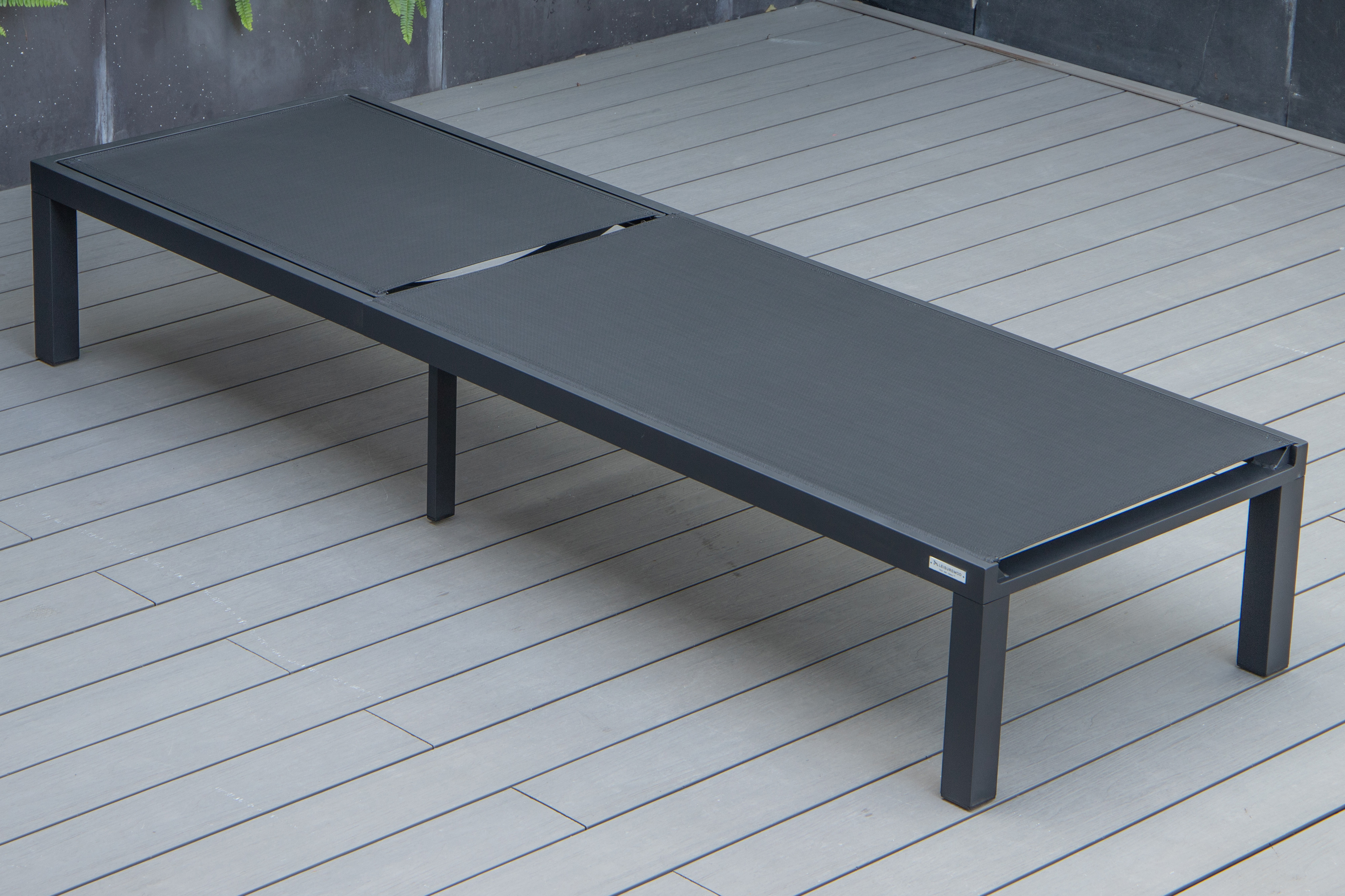 LeisureMod Marlin Patio Chaise Lounge Chair With Black Aluminum Frame - Black