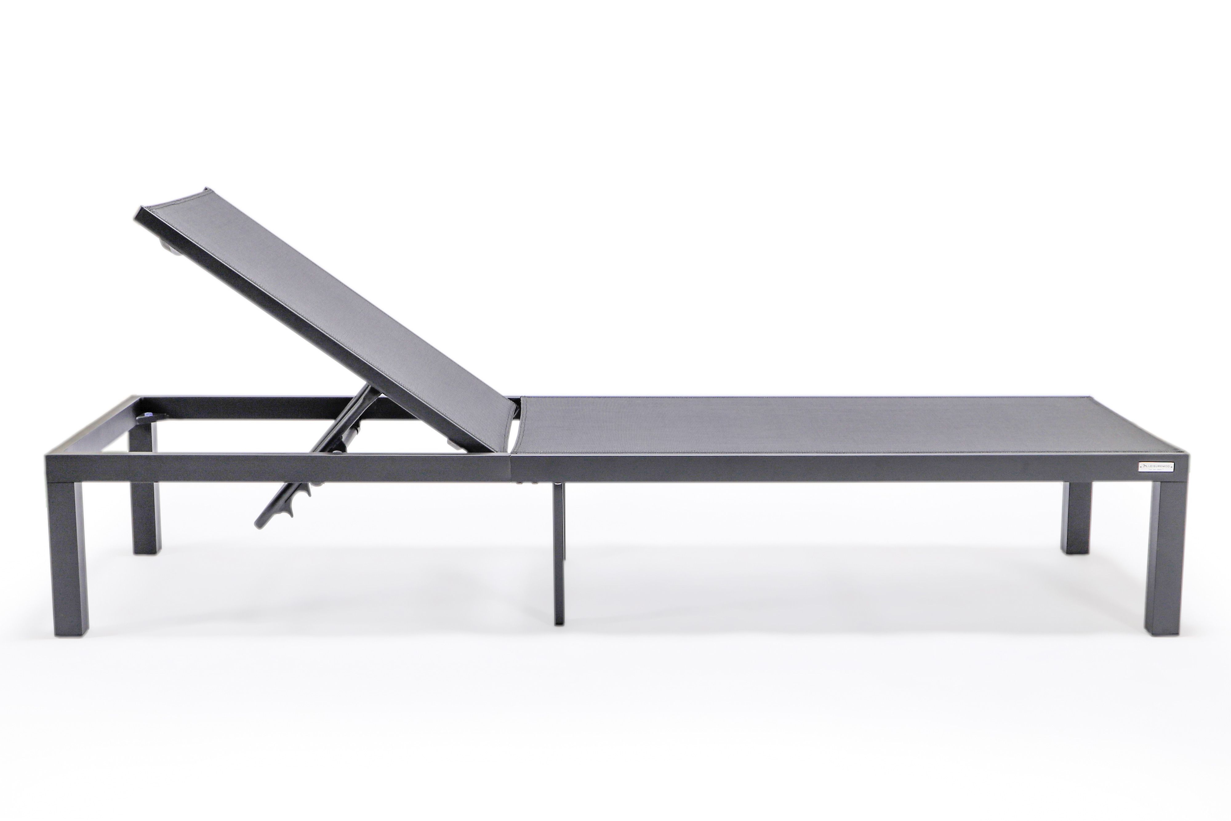 LeisureMod Marlin Patio Chaise Lounge Chair With Black Aluminum Frame - Black