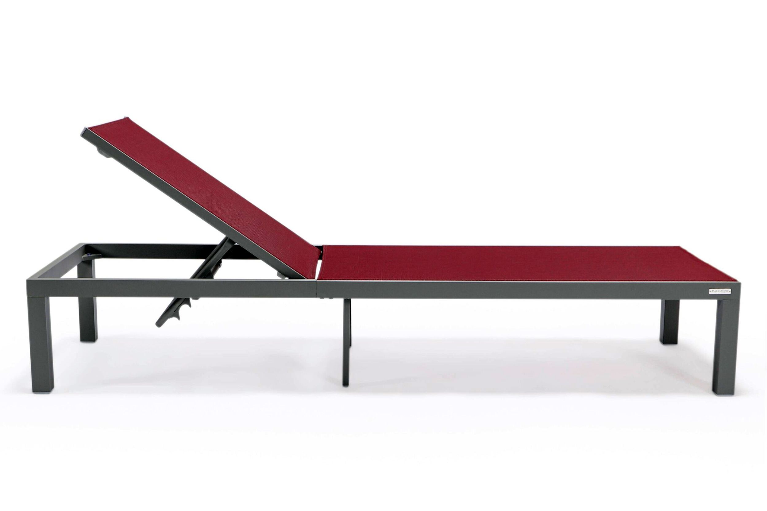 LeisureMod Marlin Patio Chaise Lounge Chair With Gray Aluminum Frame - Burgundy