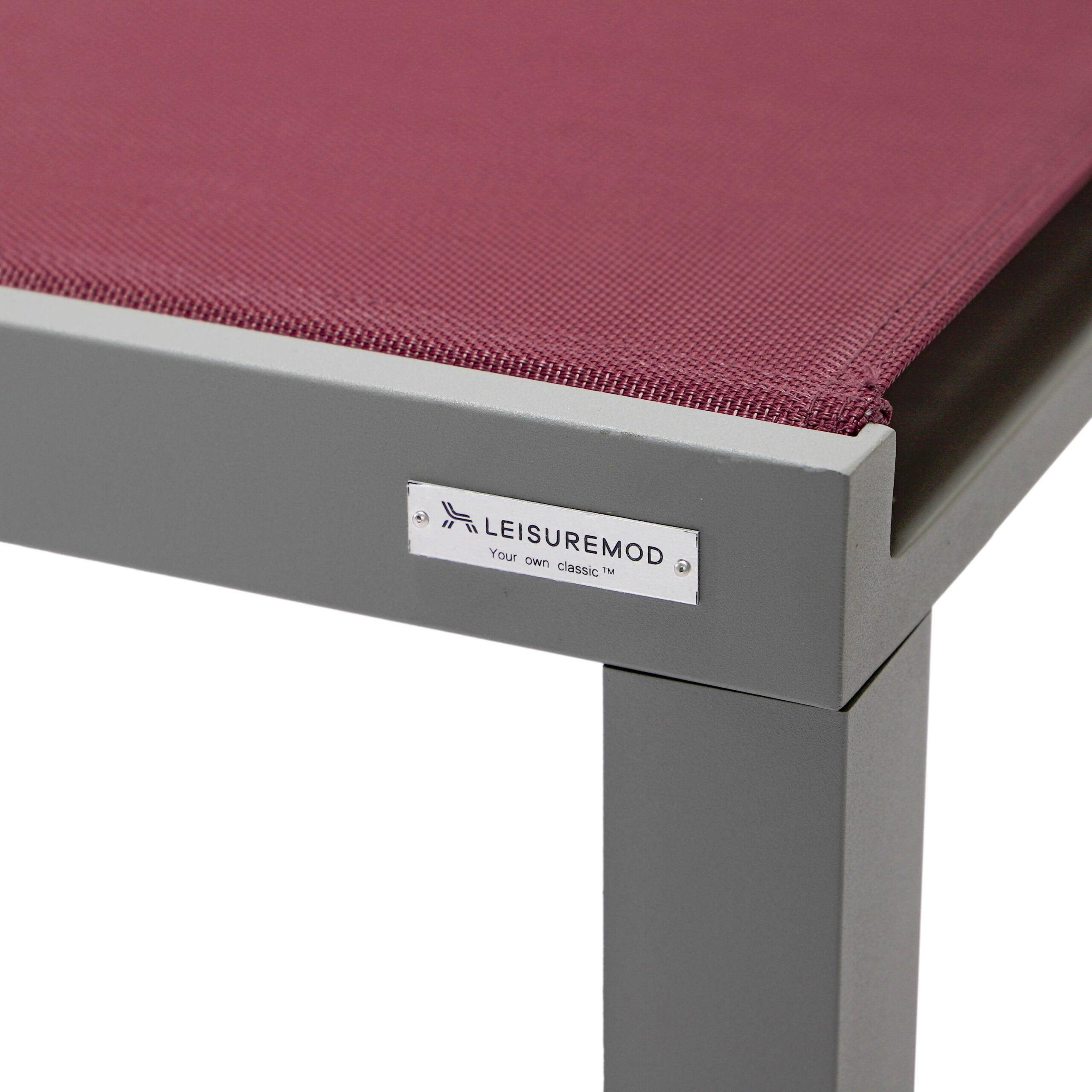 LeisureMod Marlin Patio Chaise Lounge Chair With Gray Aluminum Frame - Burgundy
