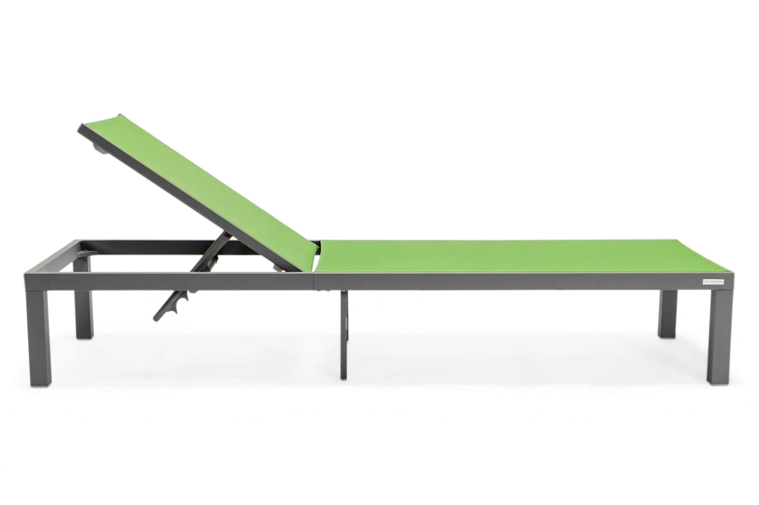 LeisureMod Marlin Patio Chaise Lounge Chair With Gray Aluminum Frame - Green