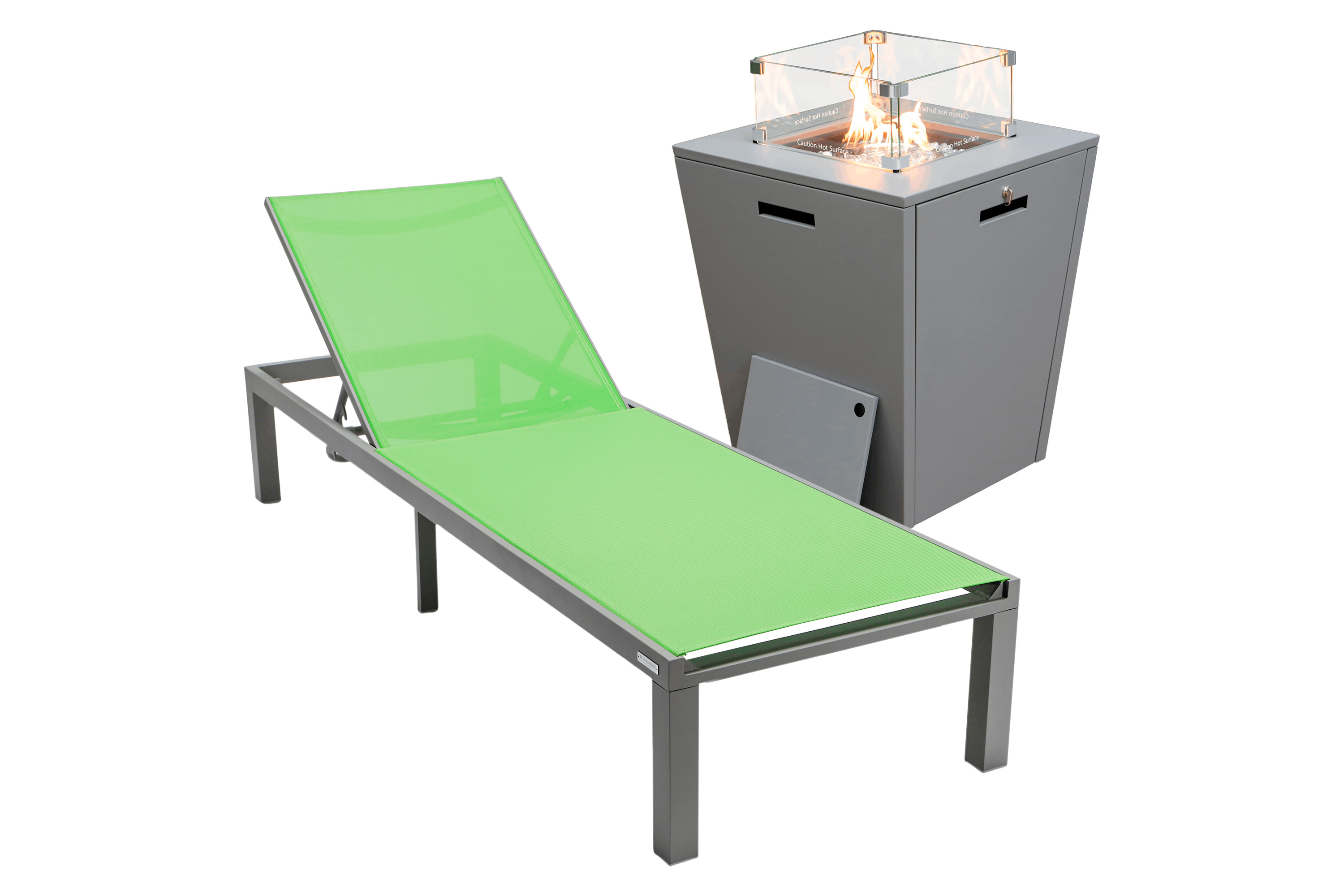 LeisureMod - Marlin Modern Black Aluminum Outdoor Patio Chaise Lounge Chair with Square Fire Pit Side Table
