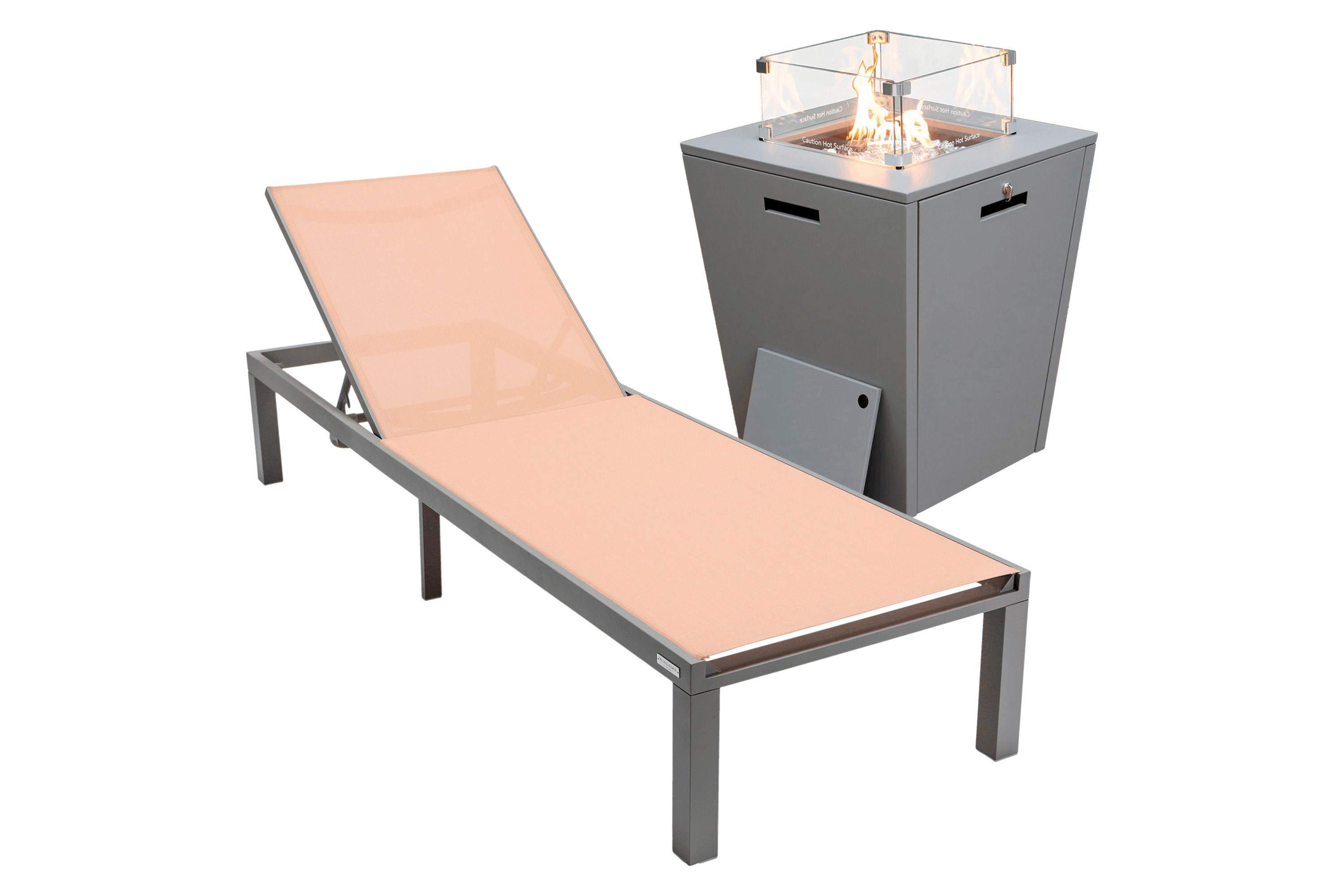 LeisureMod - Marlin Modern Black Aluminum Outdoor Patio Chaise Lounge Chair with Square Fire Pit Side Table