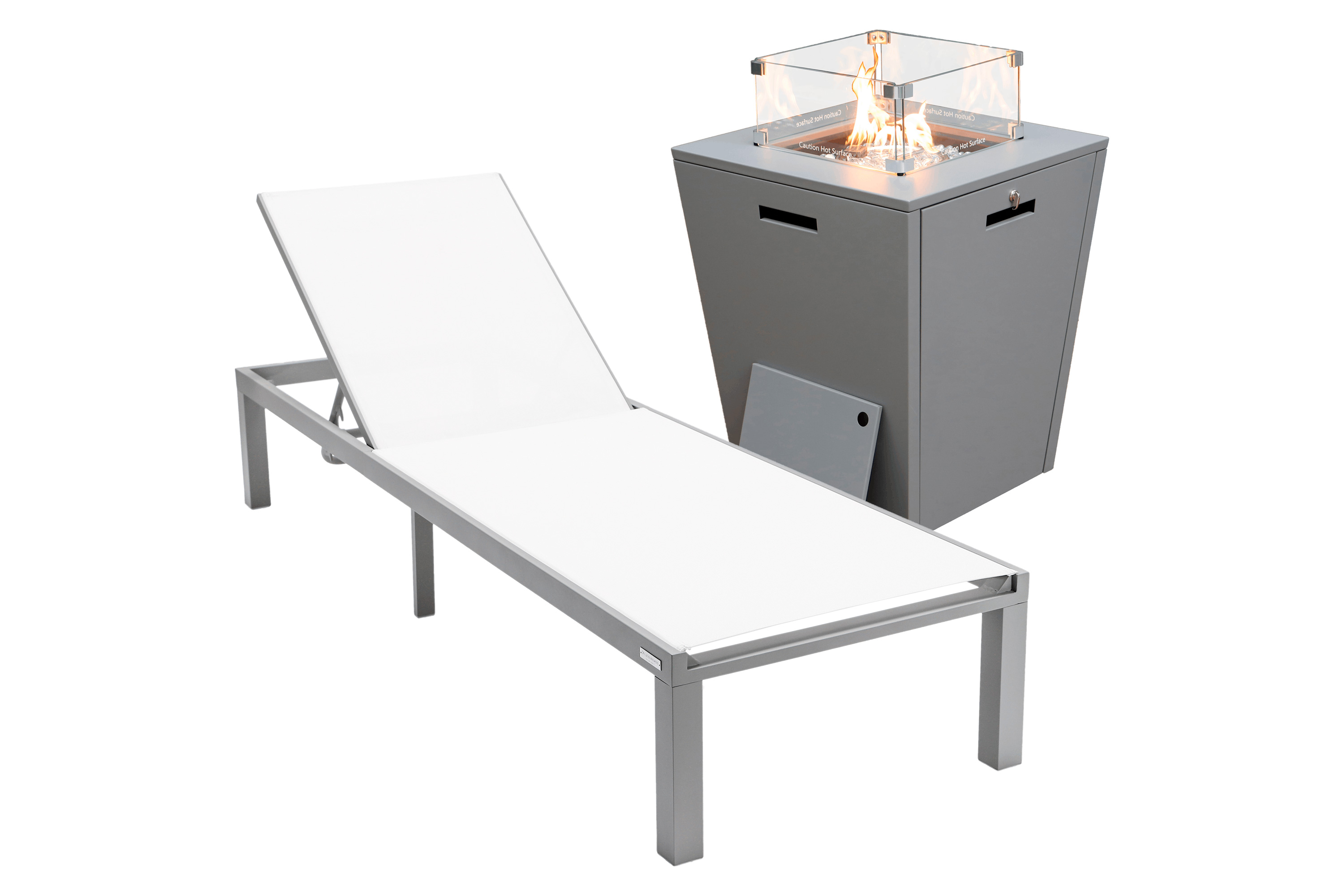 LeisureMod - Marlin Modern Black Aluminum Outdoor Patio Chaise Lounge Chair with Square Fire Pit Side Table