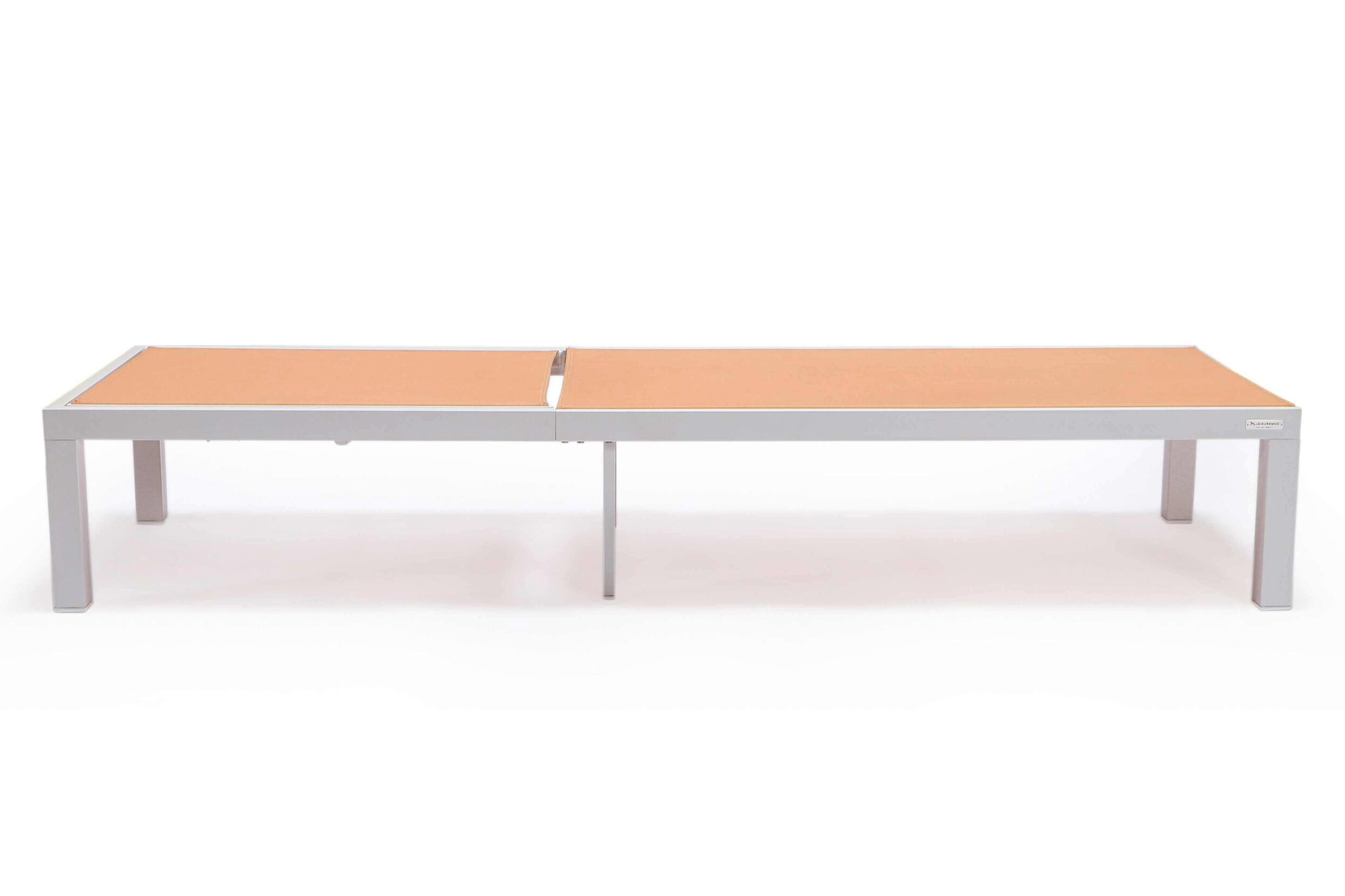 LeisureMod Marlin Patio Chaise Lounge Chair With White Aluminum Frame - Light Brown