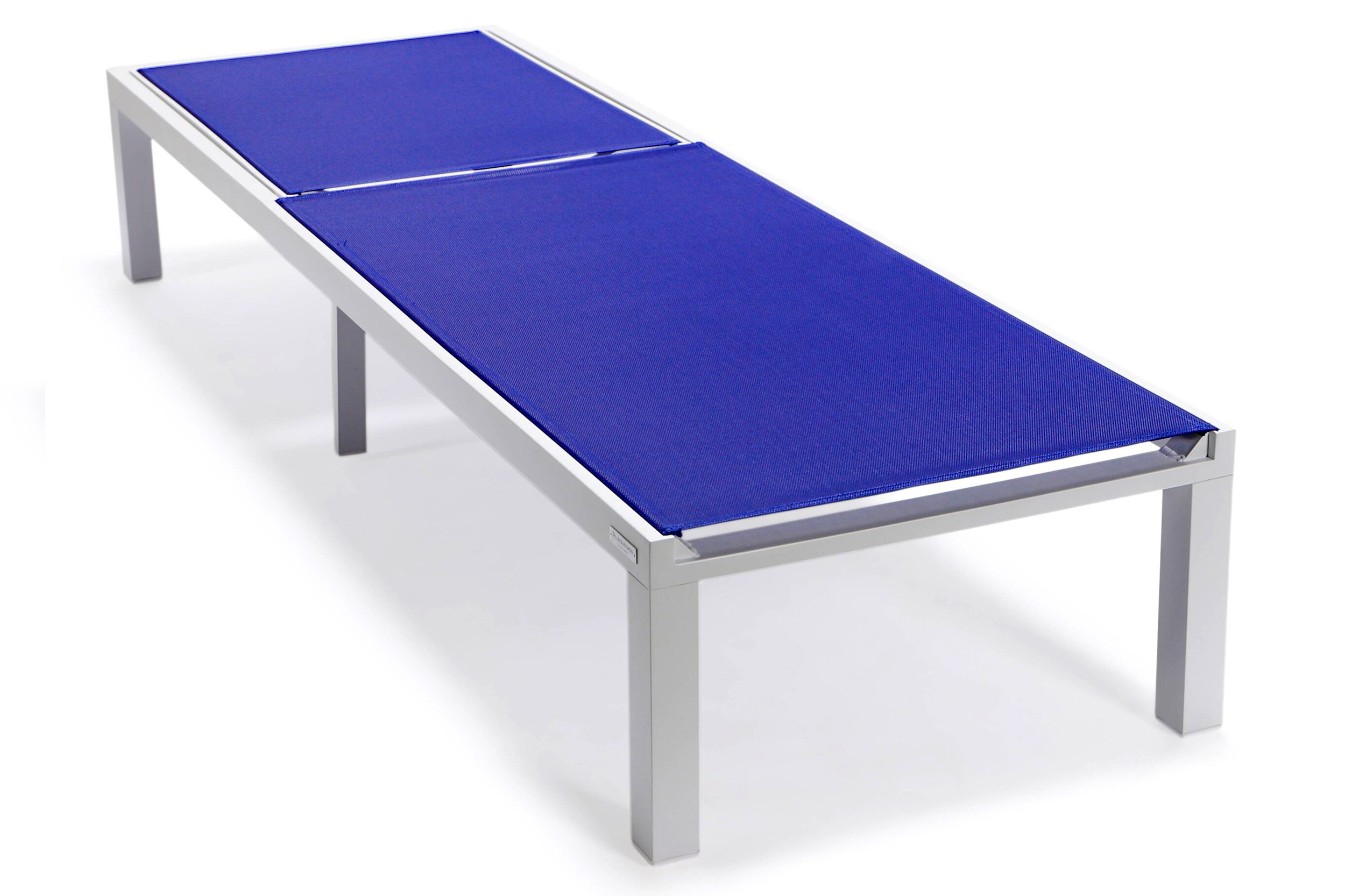LeisureMod Marlin Patio Chaise Lounge Chair With White Aluminum Frame - Navy Blue