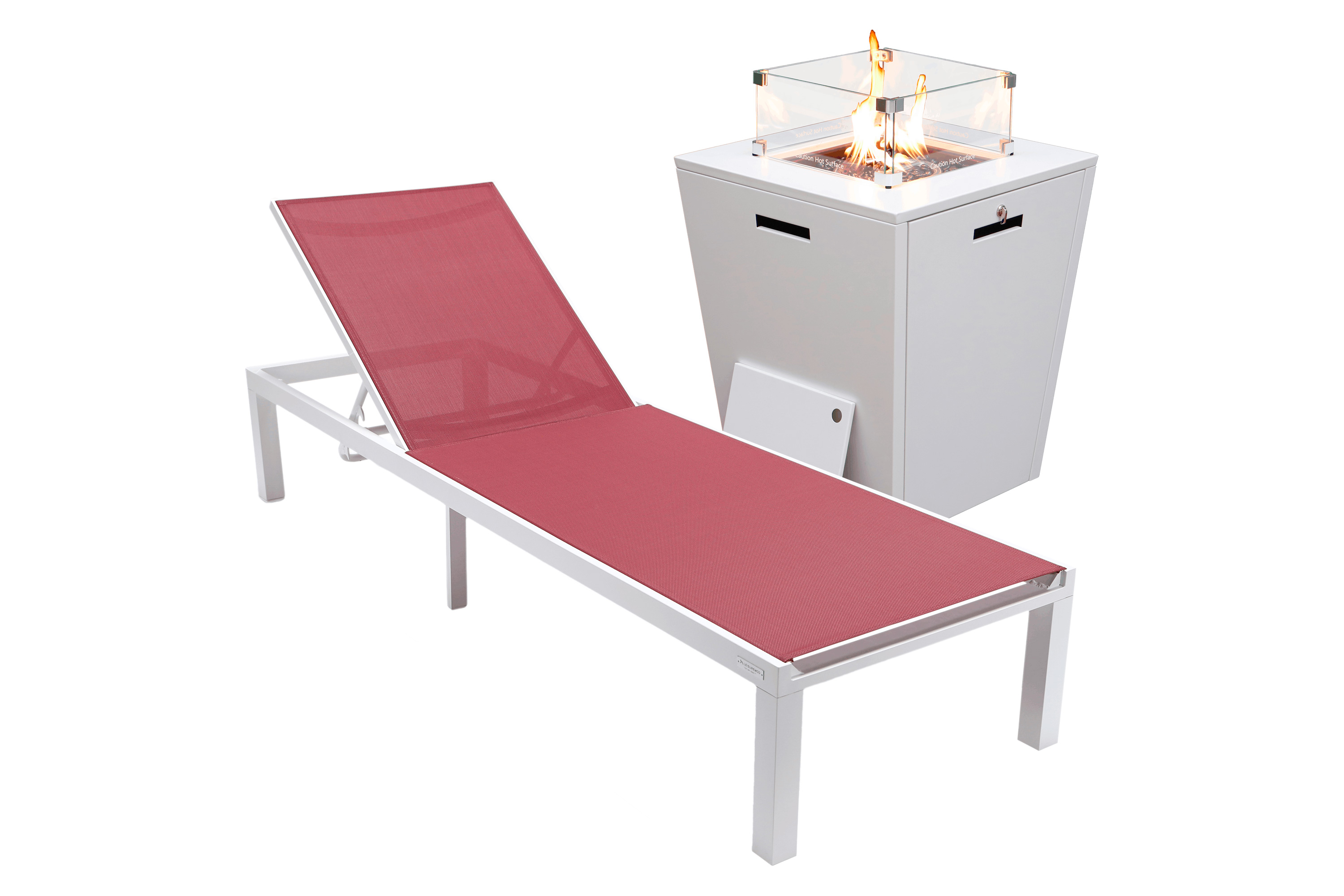 LeisureMod - Marlin Modern Black Aluminum Outdoor Patio Chaise Lounge Chair with Square Fire Pit Side Table