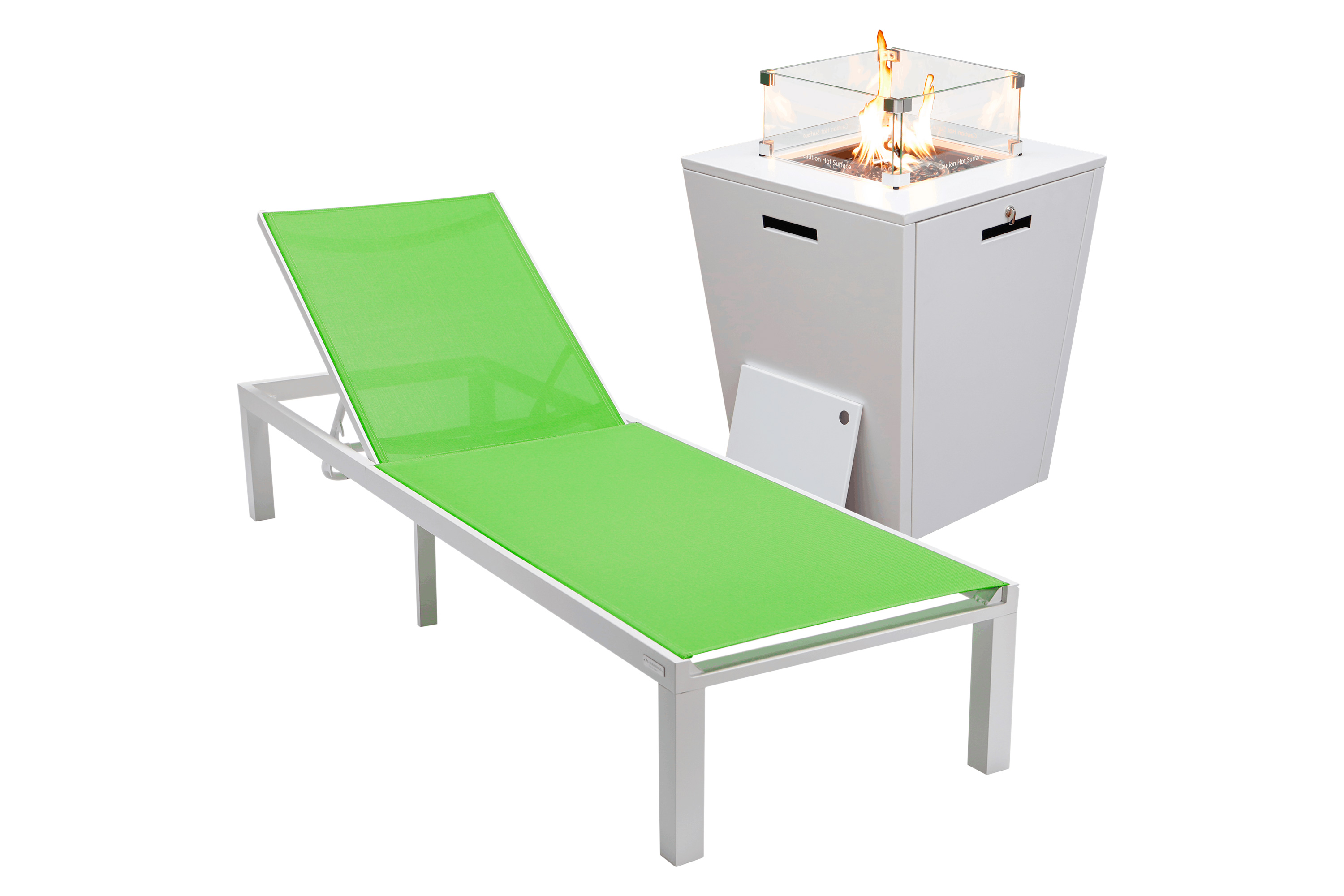 LeisureMod - Marlin Modern Black Aluminum Outdoor Patio Chaise Lounge Chair with Square Fire Pit Side Table