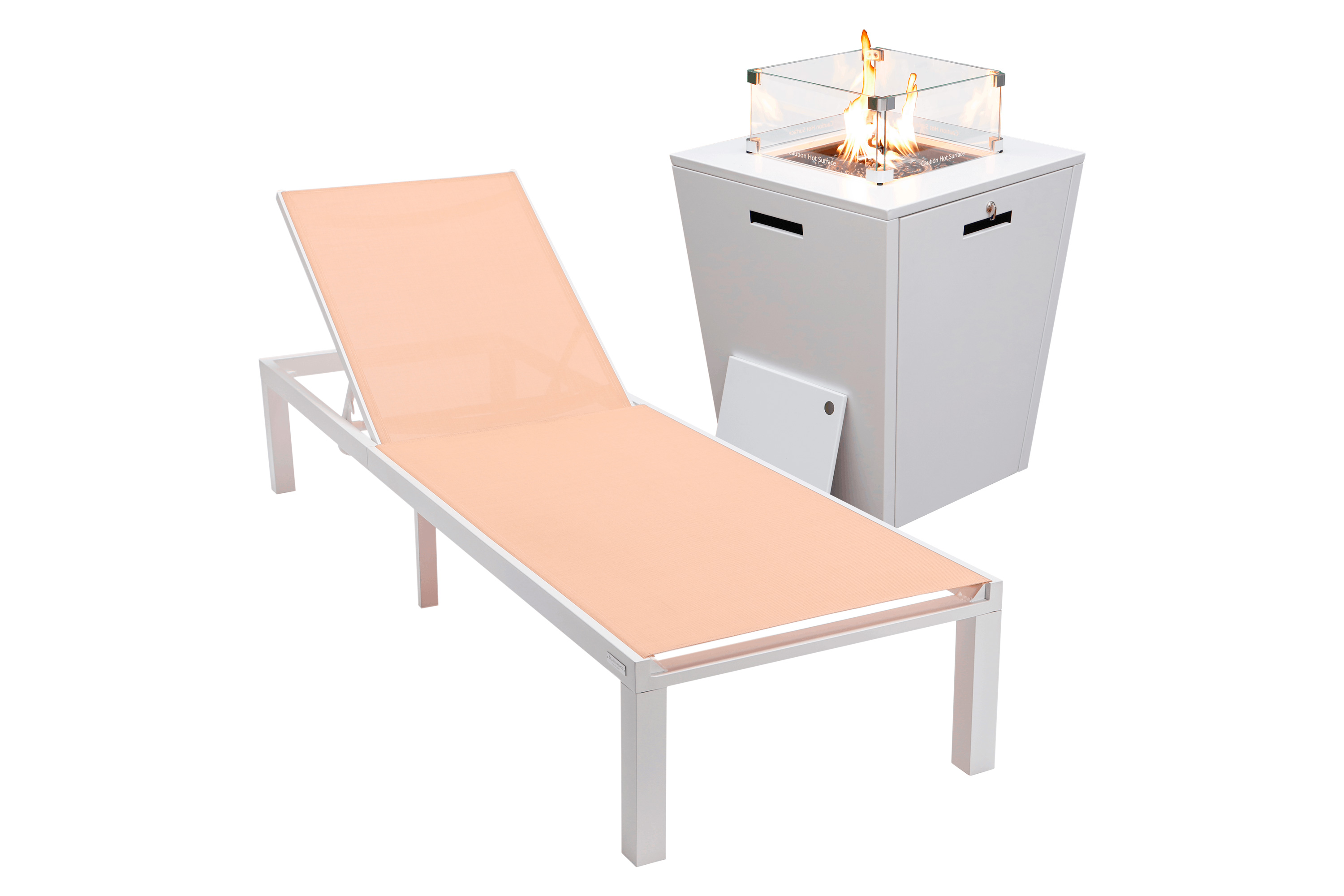 LeisureMod - Marlin Modern Black Aluminum Outdoor Patio Chaise Lounge Chair with Square Fire Pit Side Table