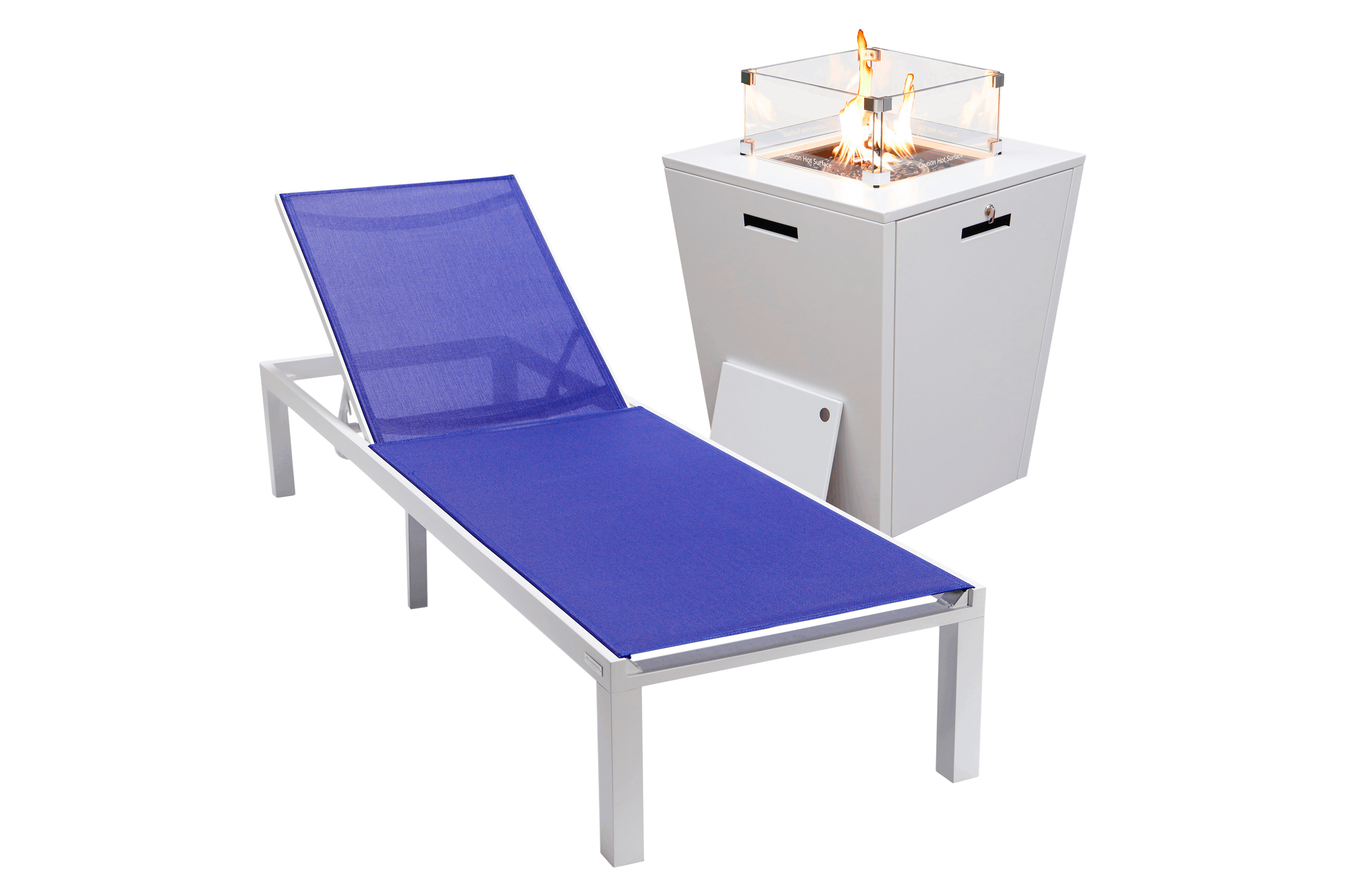 LeisureMod - Marlin Modern Black Aluminum Outdoor Patio Chaise Lounge Chair with Square Fire Pit Side Table