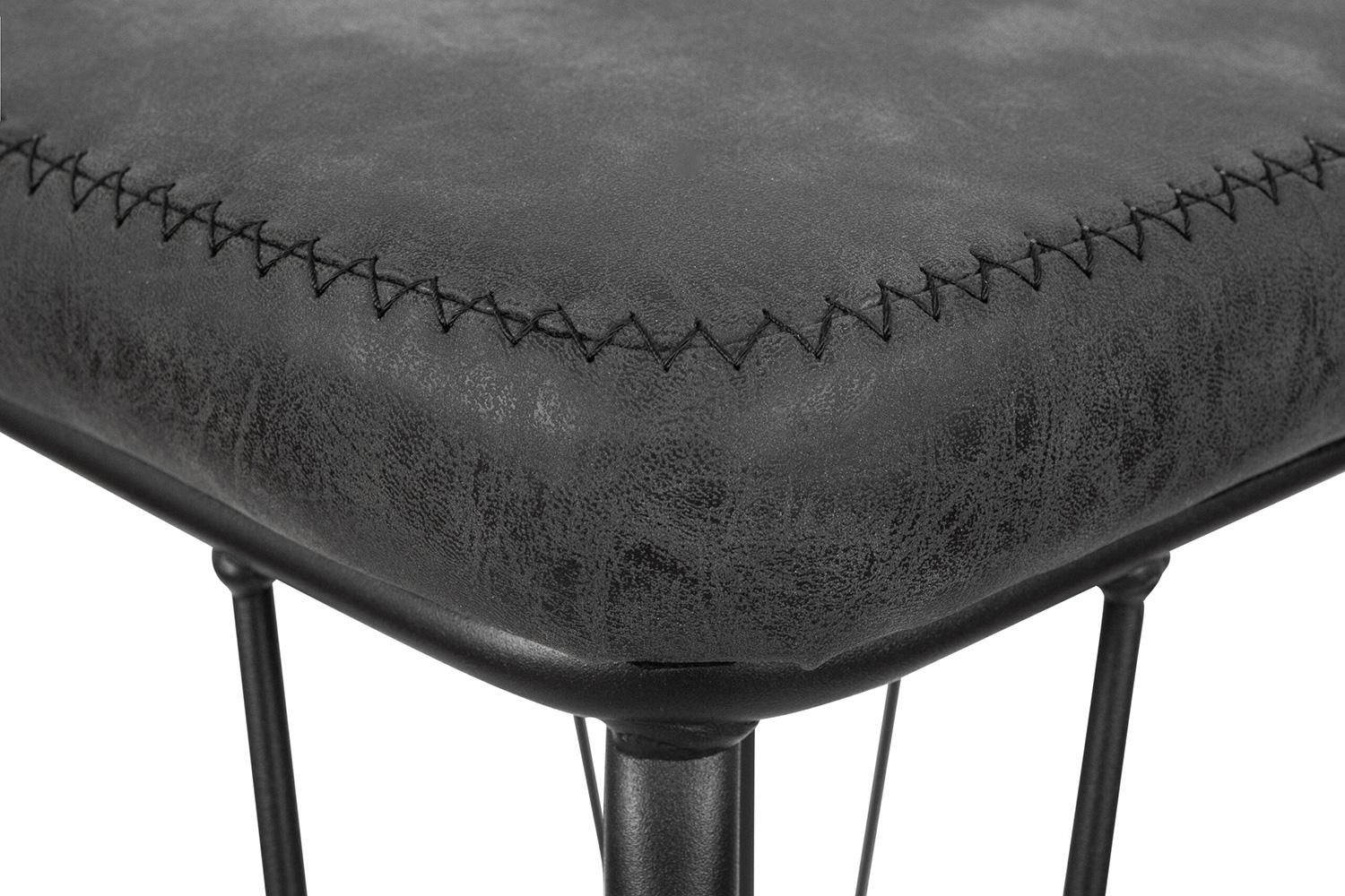 LeisureMod Millard Leather Bar Stool with Metal Frame - Charcoal/Black