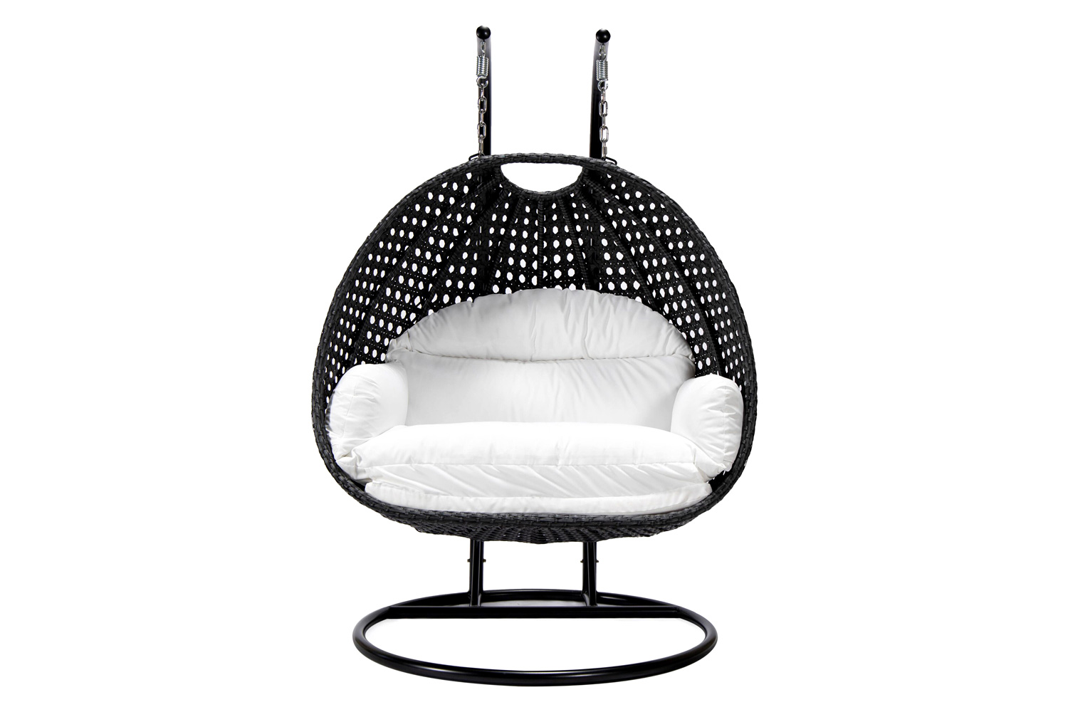 LeisureMod Mendoza Charcoal Wicker Hanging 2 Person Egg Swing Chair - White