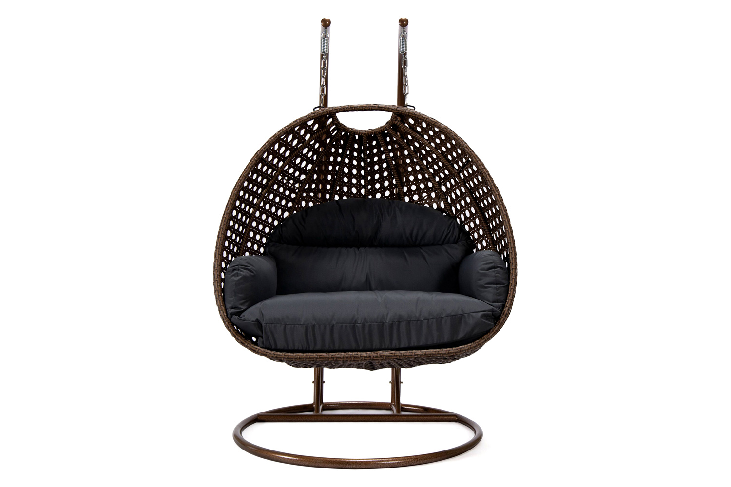 LeisureMod Mendoza Dark Brown Wicker Hanging 2 Person Egg Swing Chair - Dark Gray
